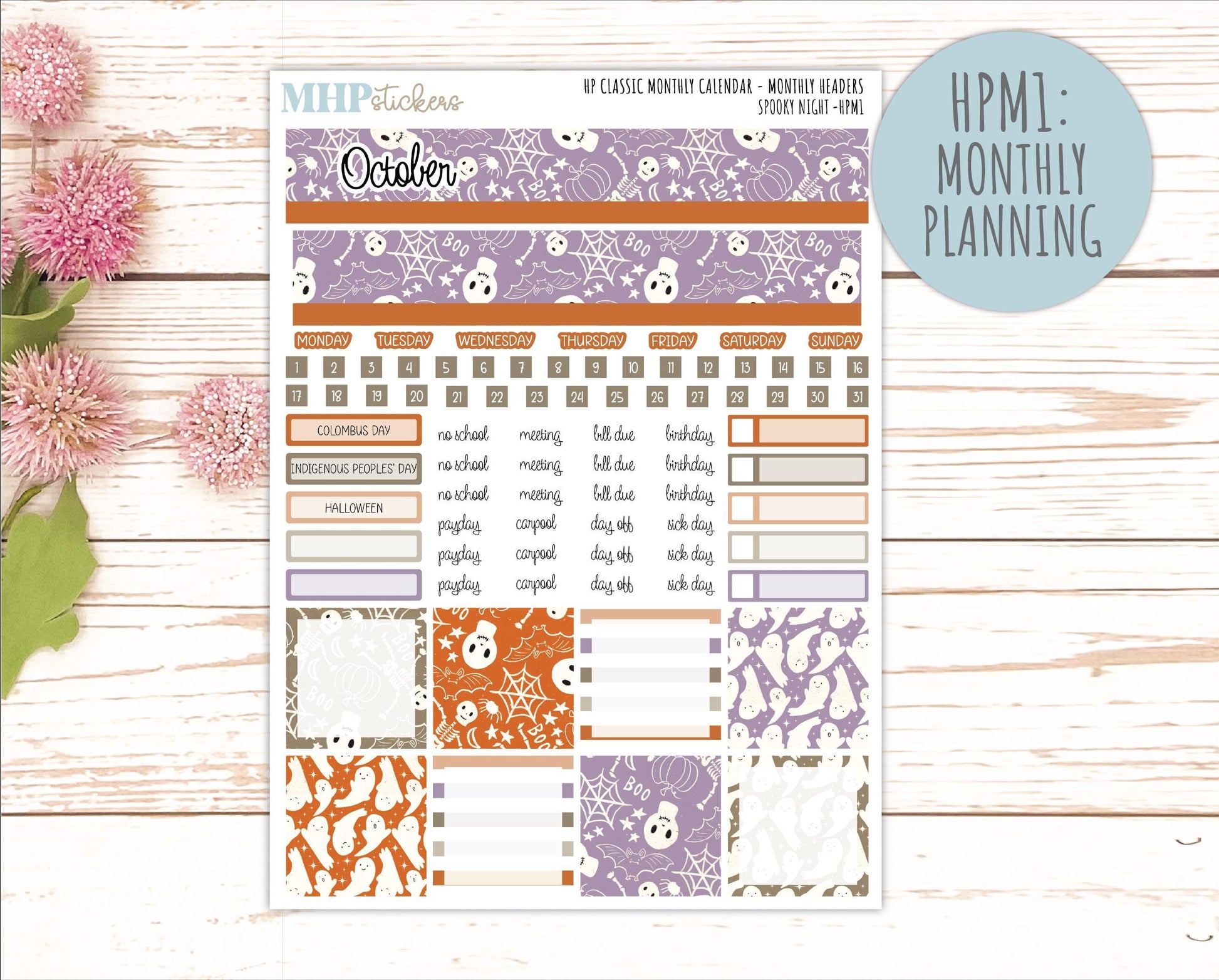 OCTOBER Stickers for Happy Planner Classic Vertical Layout. 2026 Collection. "Spooky Night" || HPV