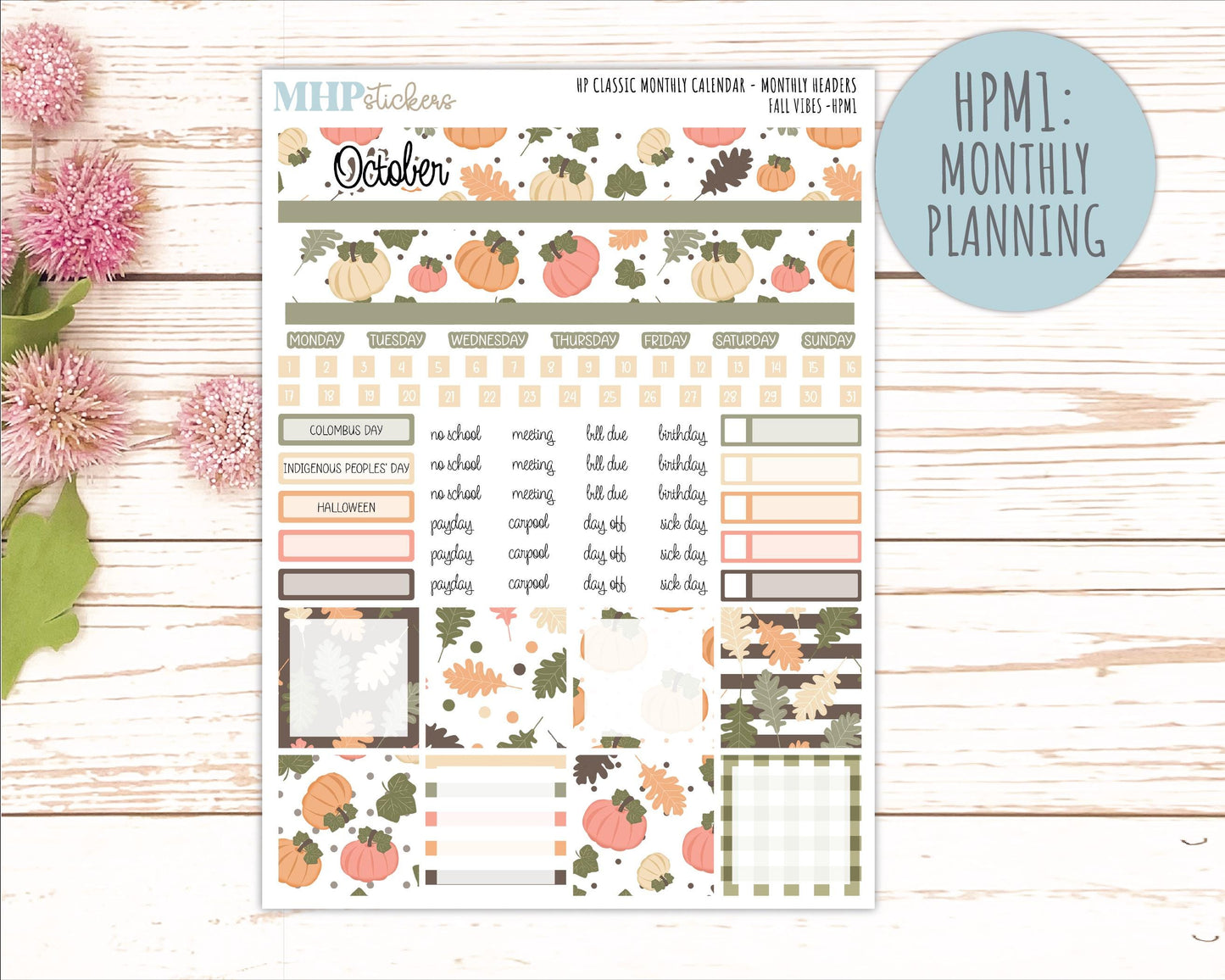 OCTOBER Stickers for Happy Planner Classic Horizontal Layout. 2026 Collection. "Fall Vibes" || HPH