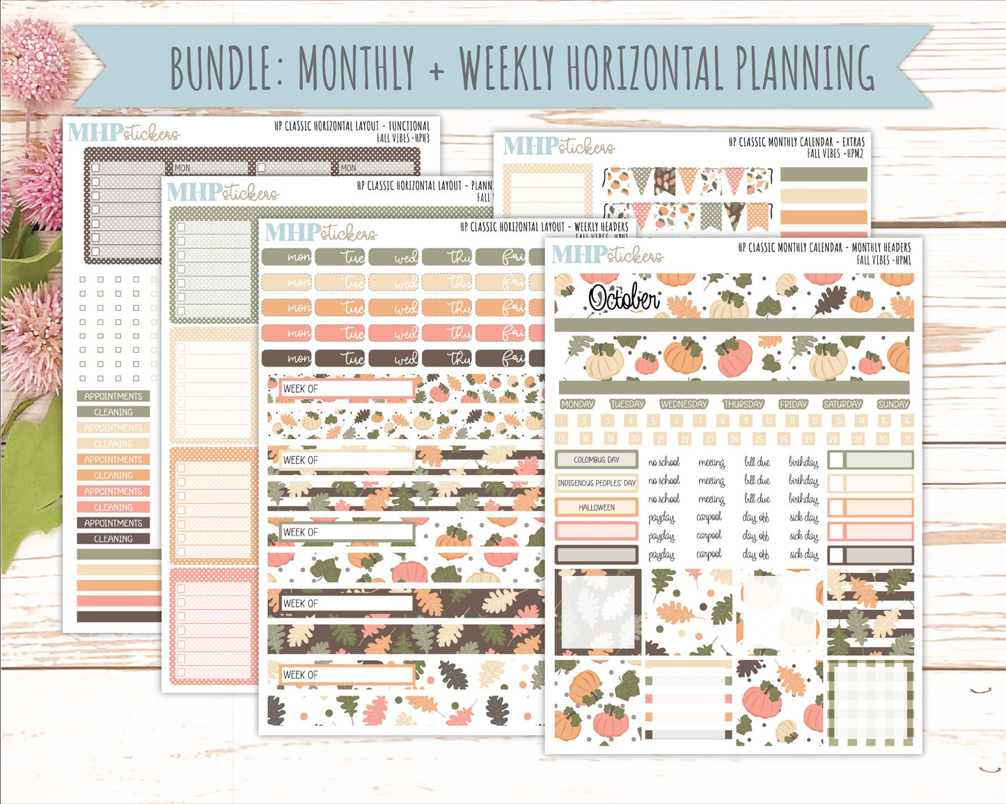 OCTOBER Stickers for Happy Planner Classic Horizontal Layout. 2026 Collection. "Fall Vibes" || HPH