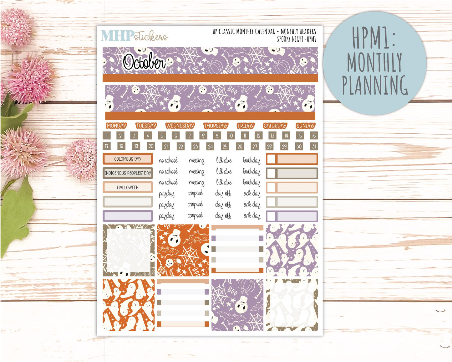 OCTOBER Stickers for Happy Planner Classic Horizontal Layout. 2026 Collection. "Spooky Night" || HPH