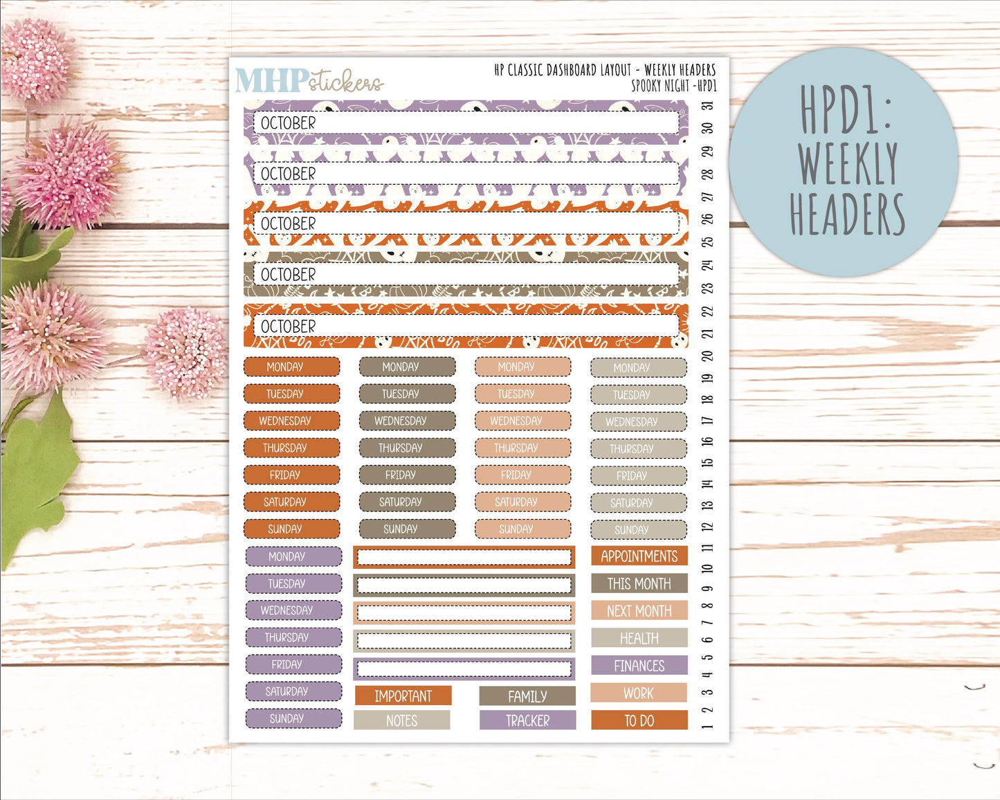 OCTOBER Stickers for Happy Planner Classic Dashboard Layout. 2026 Collection. "Spooky Night" || HPD