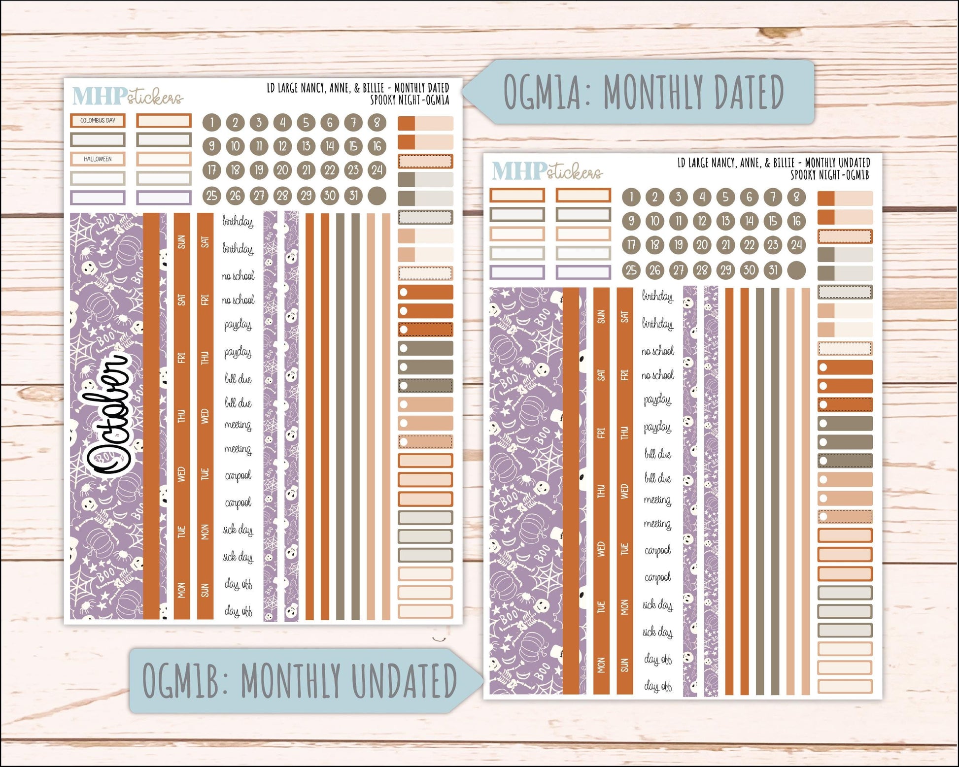 OCTOBER 2026 Stickers for Large Nancy, Anne, & Billie Planners. Laurel Denise Planners. "Spooky Night" || OG