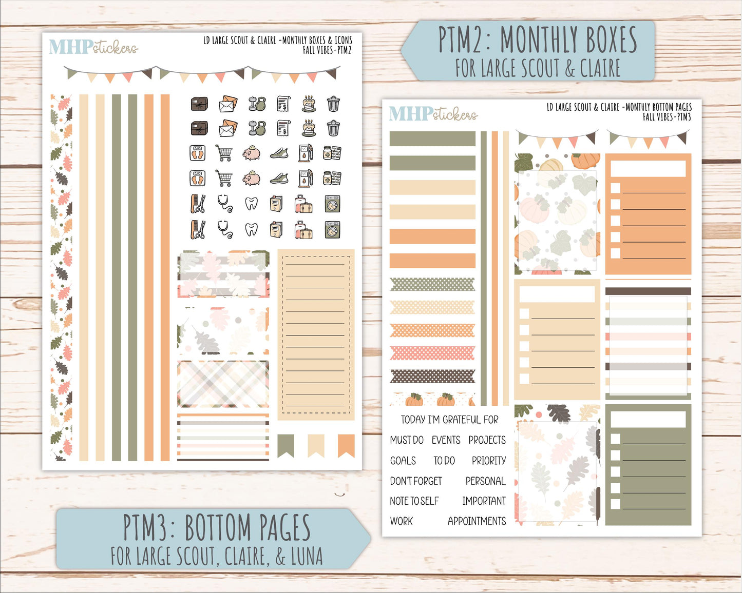 OCTOBER 2026 Stickers for the Large Scout, Large Claire, and Large Luna Laurel Denise Planners "Fall Vibes" || PT