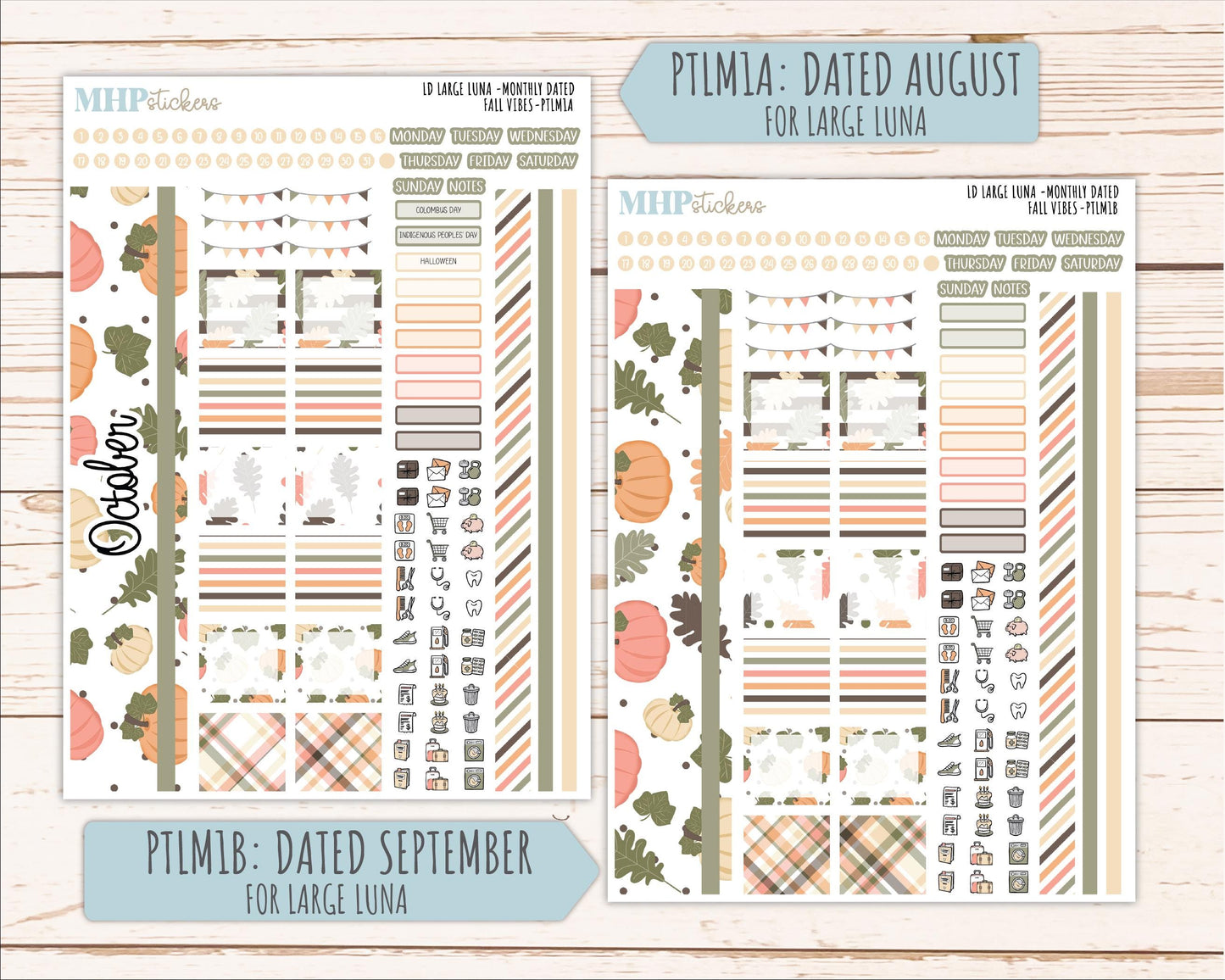 OCTOBER 2026 Stickers for the Large Scout, Large Claire, and Large Luna Laurel Denise Planners "Fall Vibes" || PT