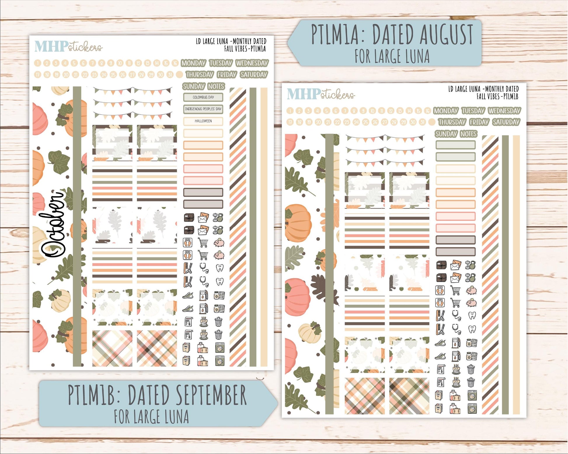 OCTOBER 2026 Stickers for the Large Scout, Large Claire, and Large Luna Laurel Denise Planners "Fall Vibes" || PT