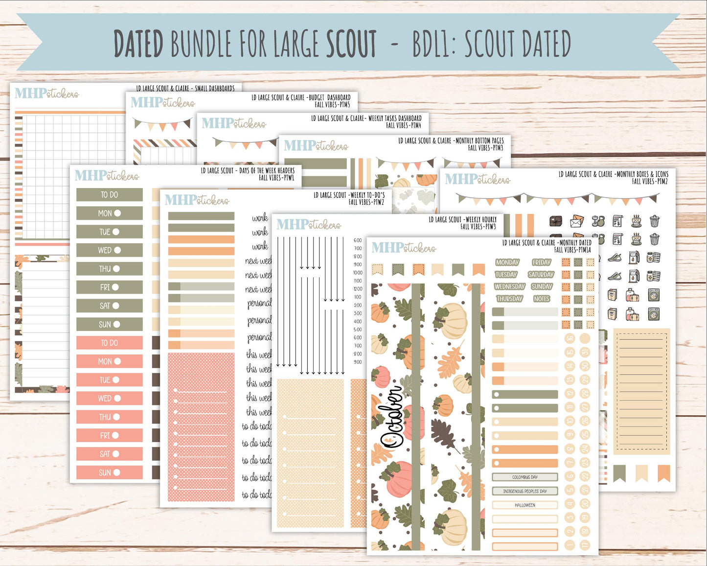 OCTOBER 2026 Stickers for the Large Scout, Large Claire, and Large Luna Laurel Denise Planners "Fall Vibes" || PT
