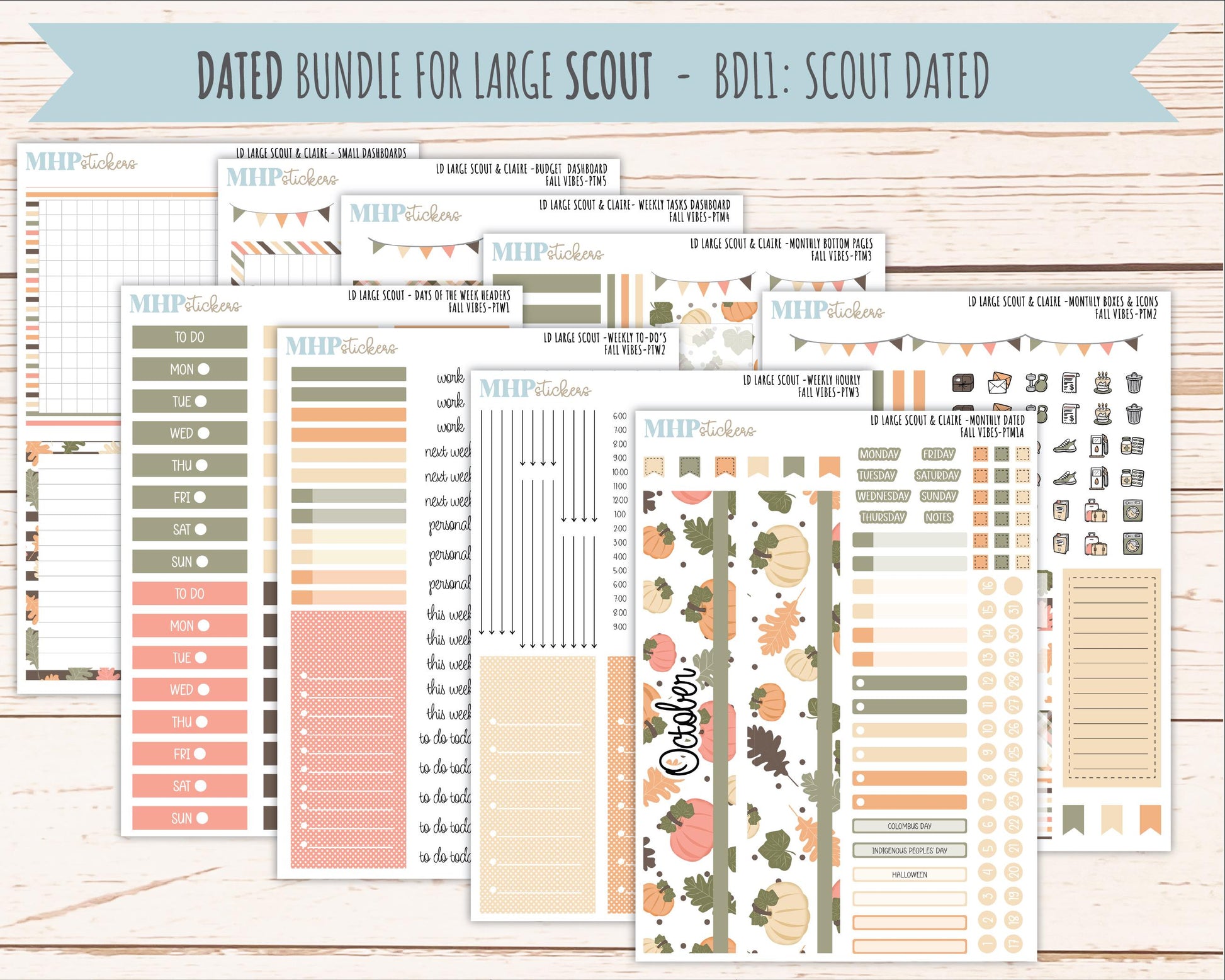 OCTOBER 2026 Stickers for the Large Scout, Large Claire, and Large Luna Laurel Denise Planners "Fall Vibes" || PT