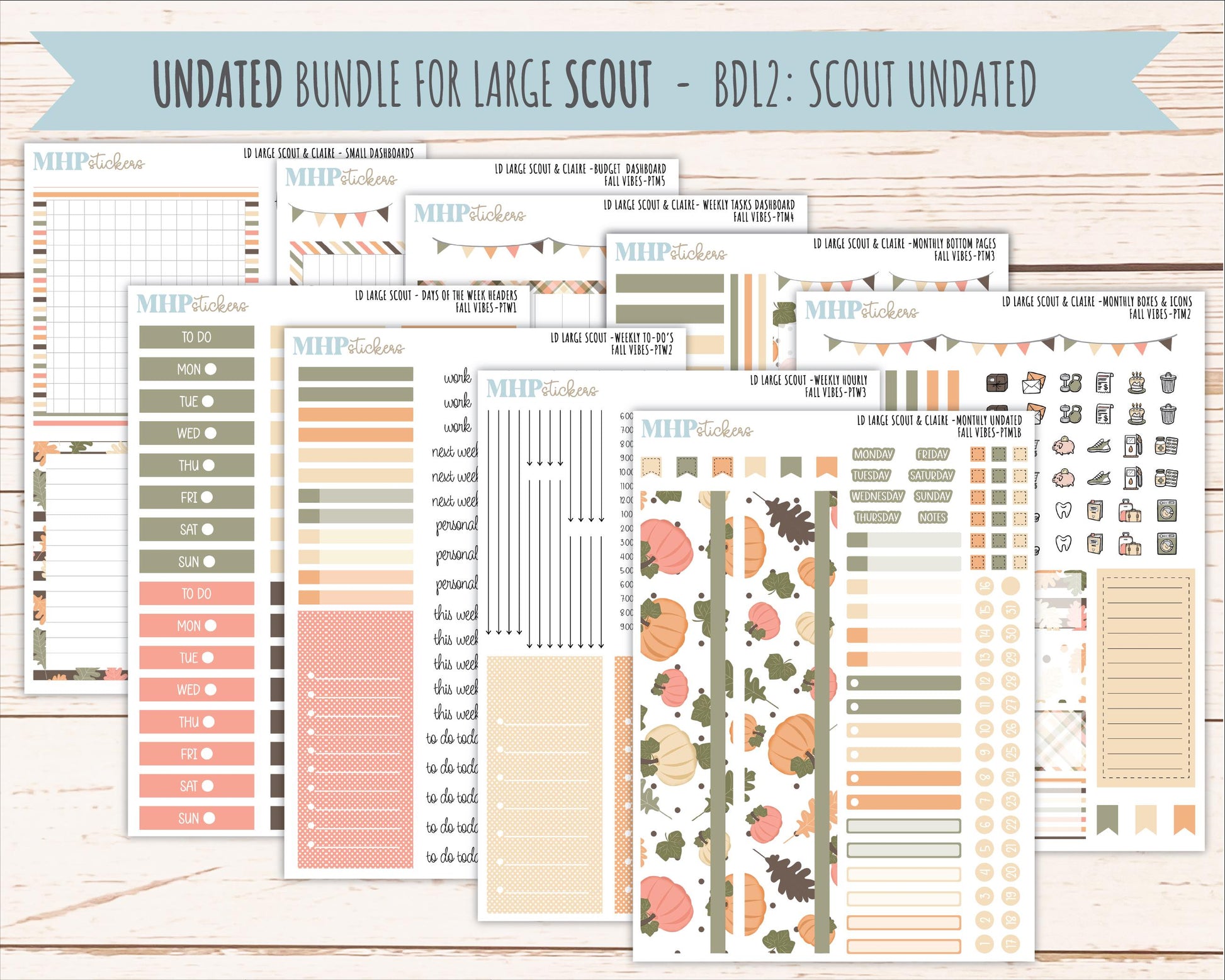 OCTOBER 2026 Stickers for the Large Scout, Large Claire, and Large Luna Laurel Denise Planners "Fall Vibes" || PT
