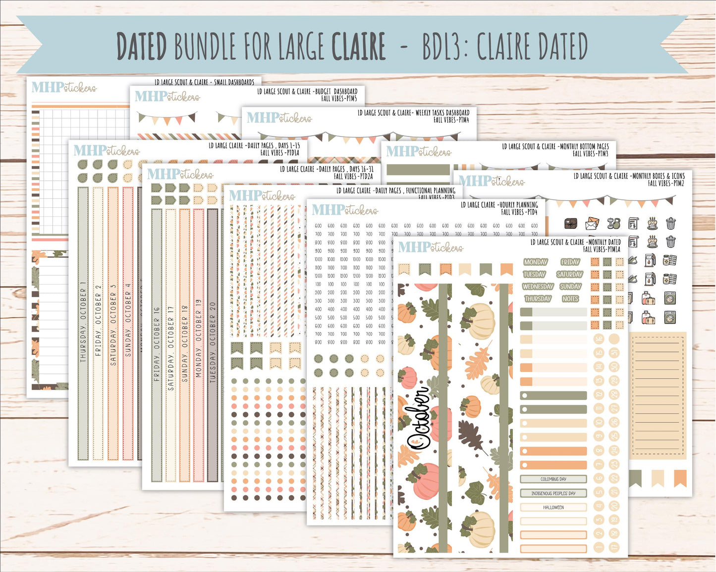 OCTOBER 2026 Stickers for the Large Scout, Large Claire, and Large Luna Laurel Denise Planners "Fall Vibes" || PT
