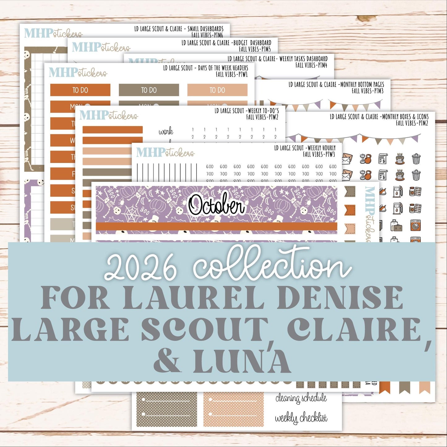 OCTOBER 2026 Stickers for the Large Scout, Large Claire, and Large Luna Laurel Denise Planners "Spooky Night" || PT