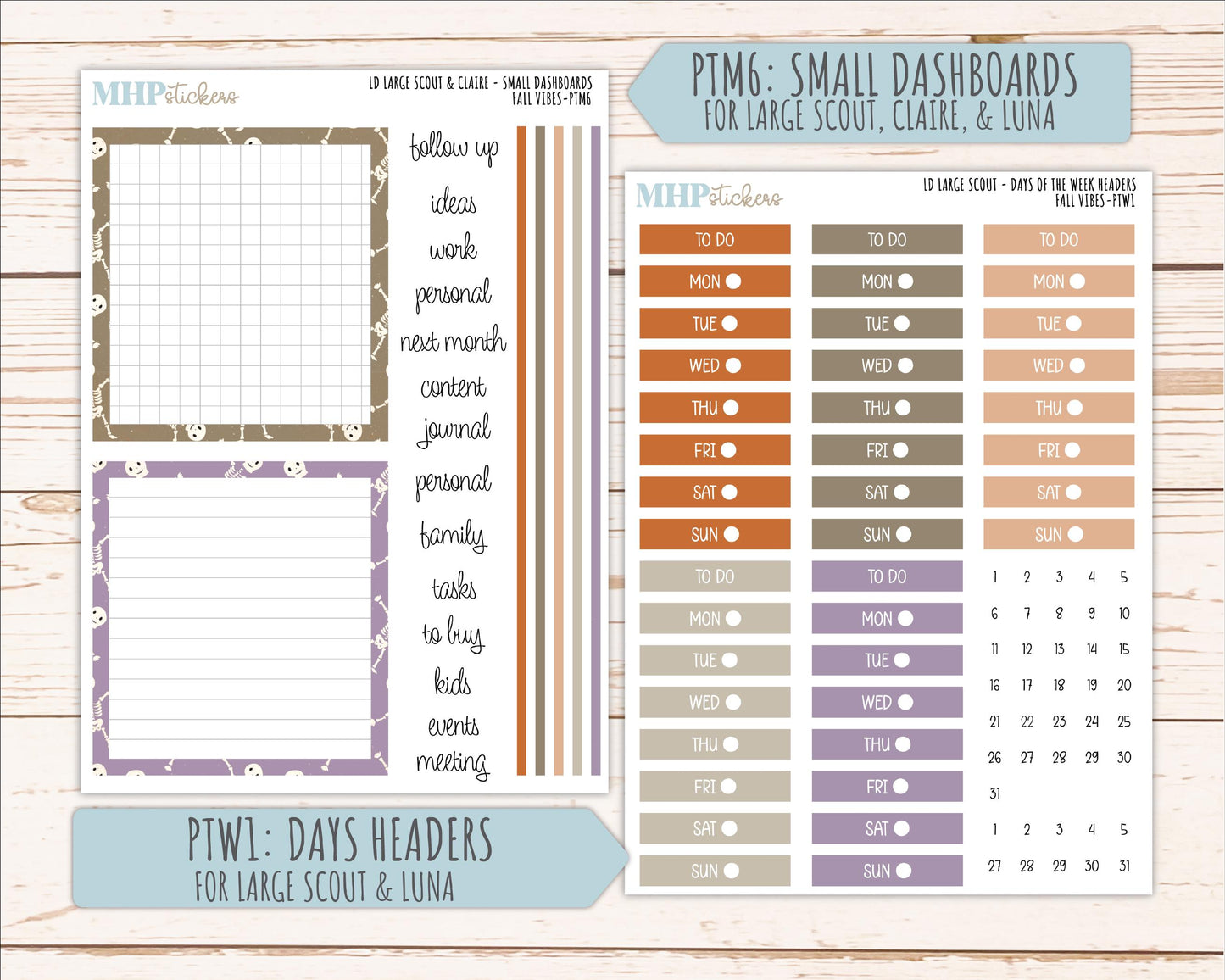 OCTOBER 2026 Stickers for the Large Scout, Large Claire, and Large Luna Laurel Denise Planners "Spooky Night" || PT