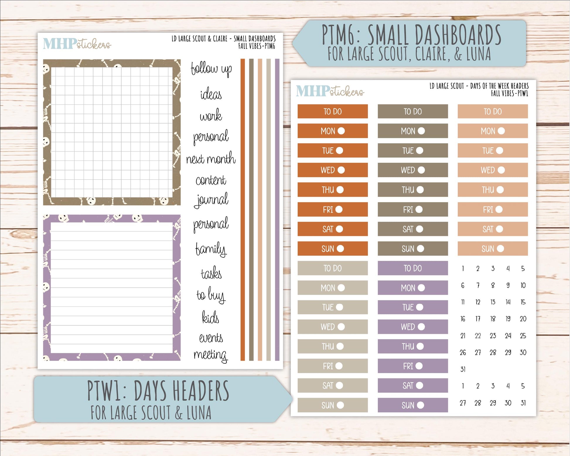 OCTOBER 2026 Stickers for the Large Scout, Large Claire, and Large Luna Laurel Denise Planners "Spooky Night" || PT