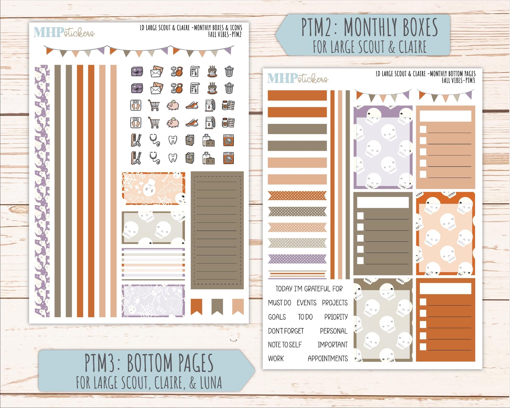 OCTOBER 2026 Stickers for the Large Scout, Large Claire, and Large Luna Laurel Denise Planners "Spooky Night" || PT
