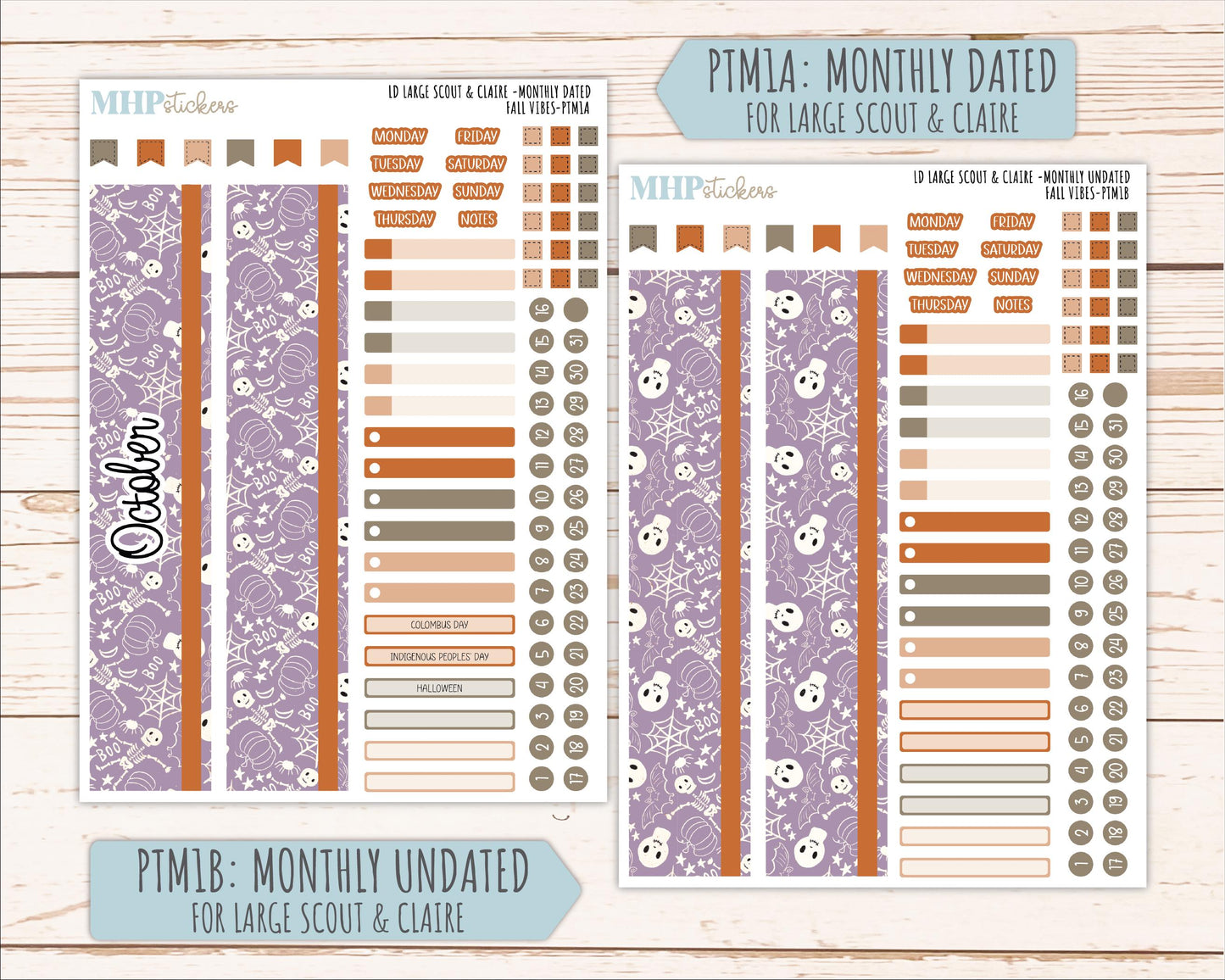 OCTOBER 2026 Stickers for the Large Scout, Large Claire, and Large Luna Laurel Denise Planners "Spooky Night" || PT