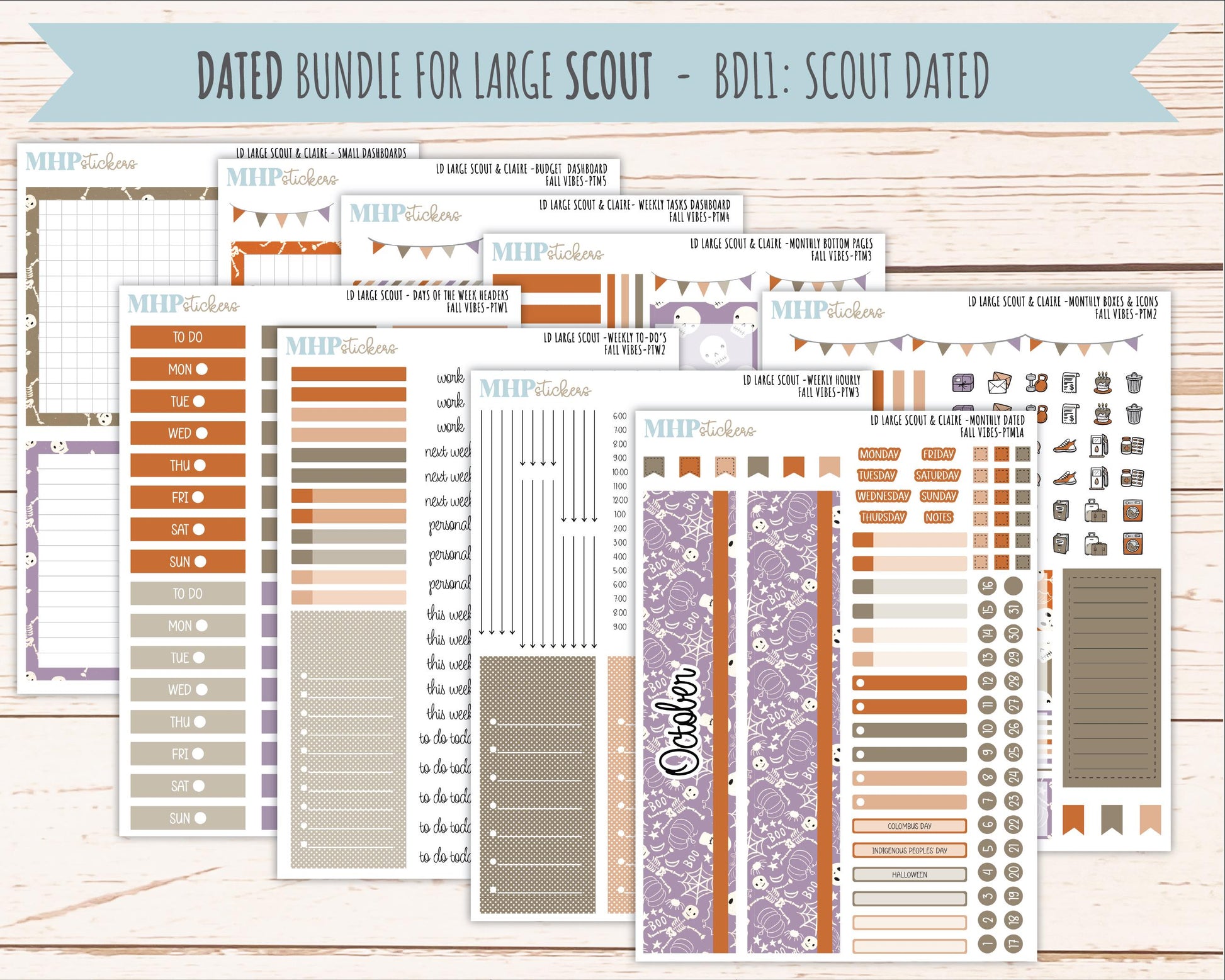 OCTOBER 2026 Stickers for the Large Scout, Large Claire, and Large Luna Laurel Denise Planners "Spooky Night" || PT