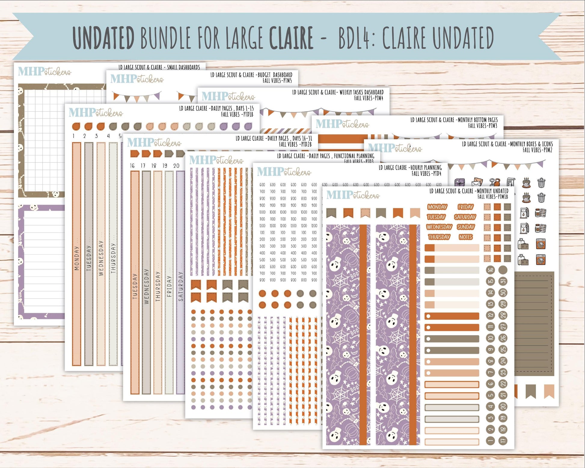 OCTOBER 2026 Stickers for the Large Scout, Large Claire, and Large Luna Laurel Denise Planners "Spooky Night" || PT