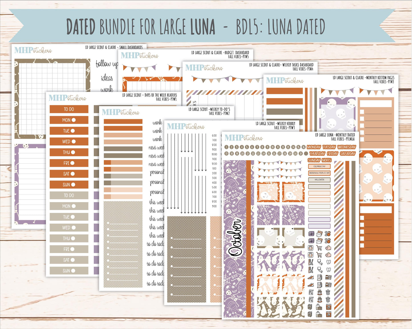 OCTOBER 2026 Stickers for the Large Scout, Large Claire, and Large Luna Laurel Denise Planners "Spooky Night" || PT