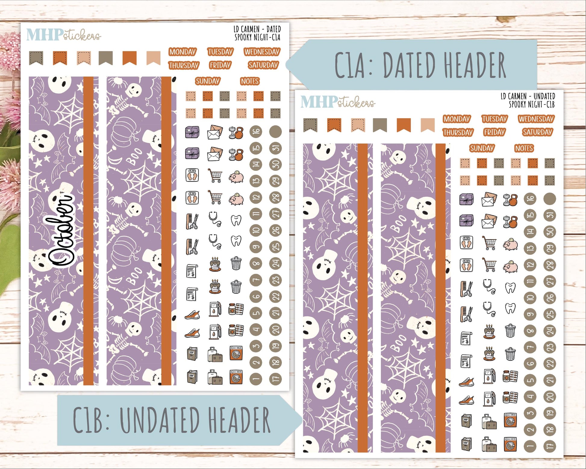 OCTOBER 2026 Stickers for The Carmen Laurel Denise Planner "Spooky Night" || C