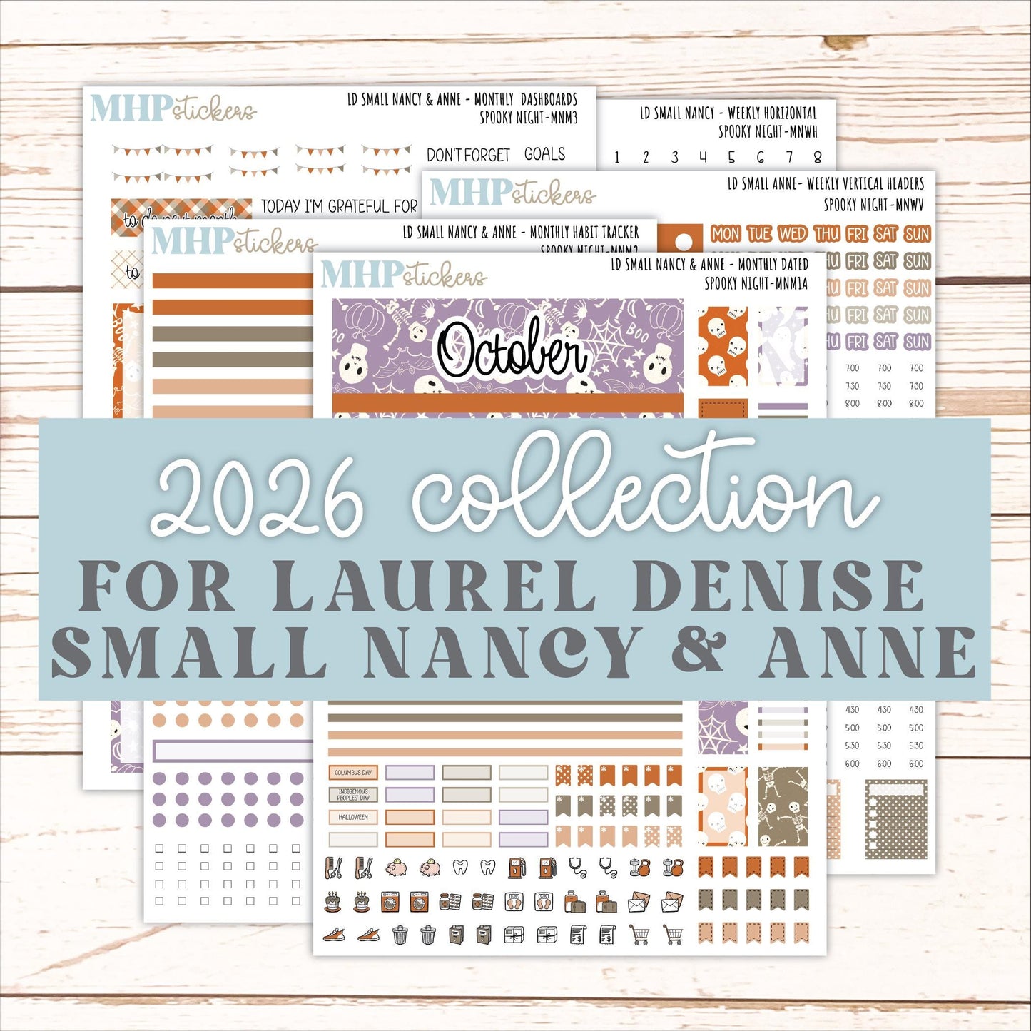 OCTOBER 2026 Stickers for Small Nancy & Anne Laurel Denise Planners "Spooky Night" || MN