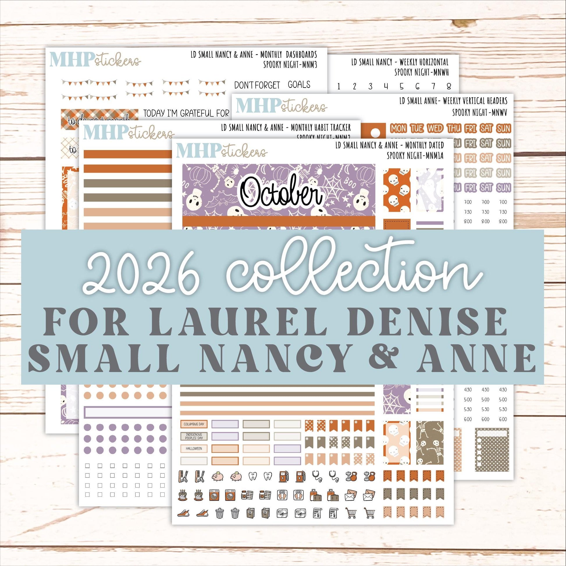OCTOBER 2026 Stickers for Small Nancy & Anne Laurel Denise Planners "Spooky Night" || MN