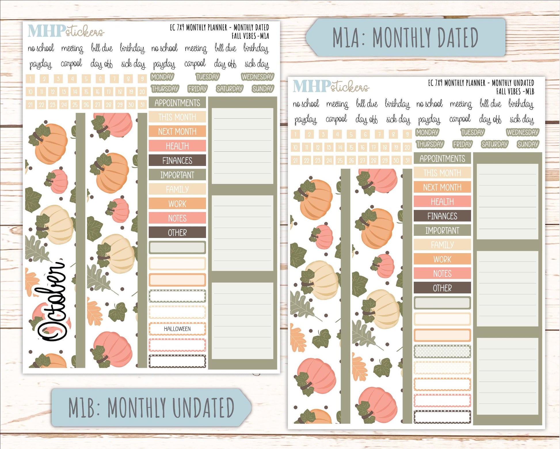 OCTOBER Monthly Kit for 7x9 Erin Condren Planners. 2026 Collection "Fall Vibes" || ECM