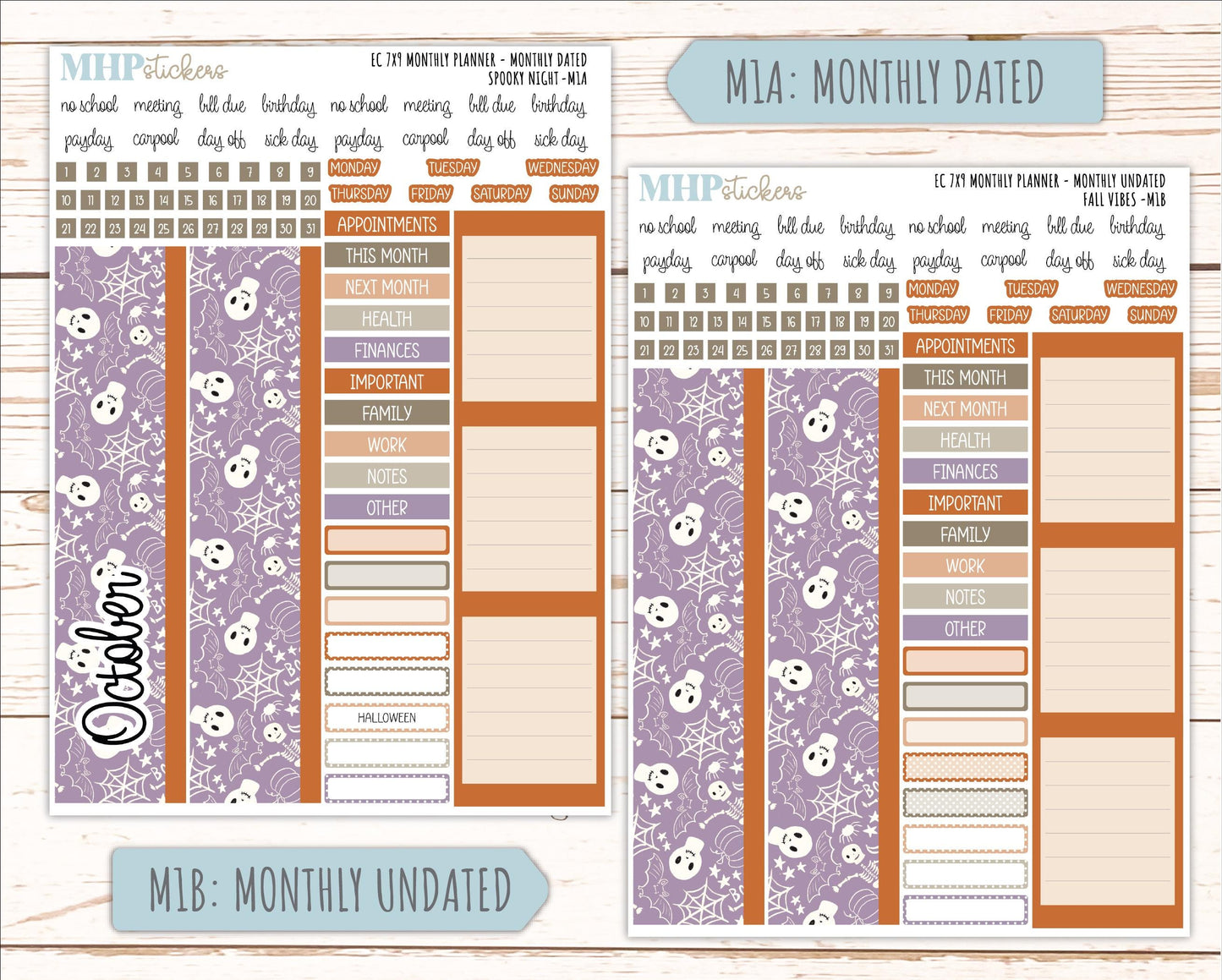 OCTOBER Monthly Kit for 7x9 Erin Condren Planners. 2026 Collection "Spooky Night" || ECM