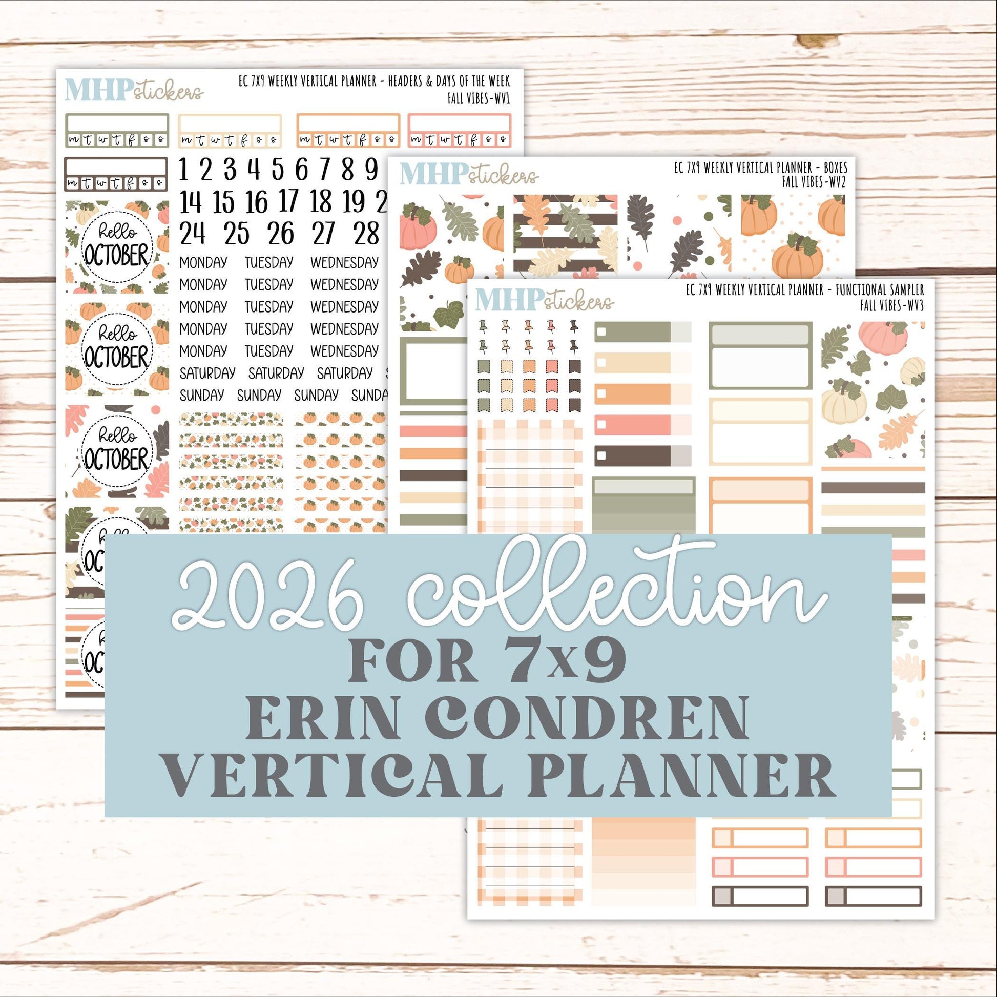 OCTOBER Weekly Vertical Kits for 7x9 Erin Condren Planners. 2026 Collection "Fall Vibes" || ECWV