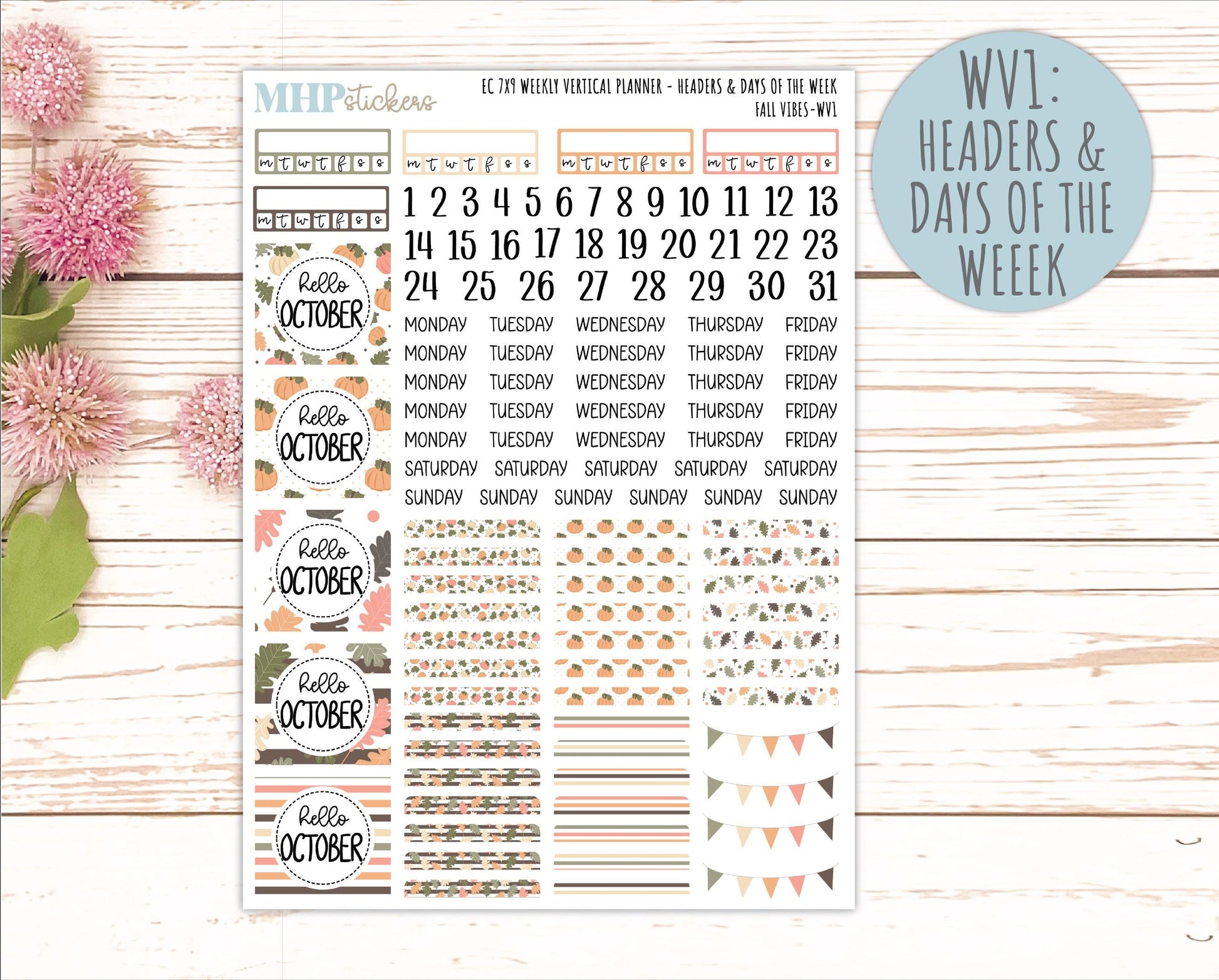 OCTOBER Weekly Vertical Kits for 7x9 Erin Condren Planners. 2026 Collection "Fall Vibes" || ECWV