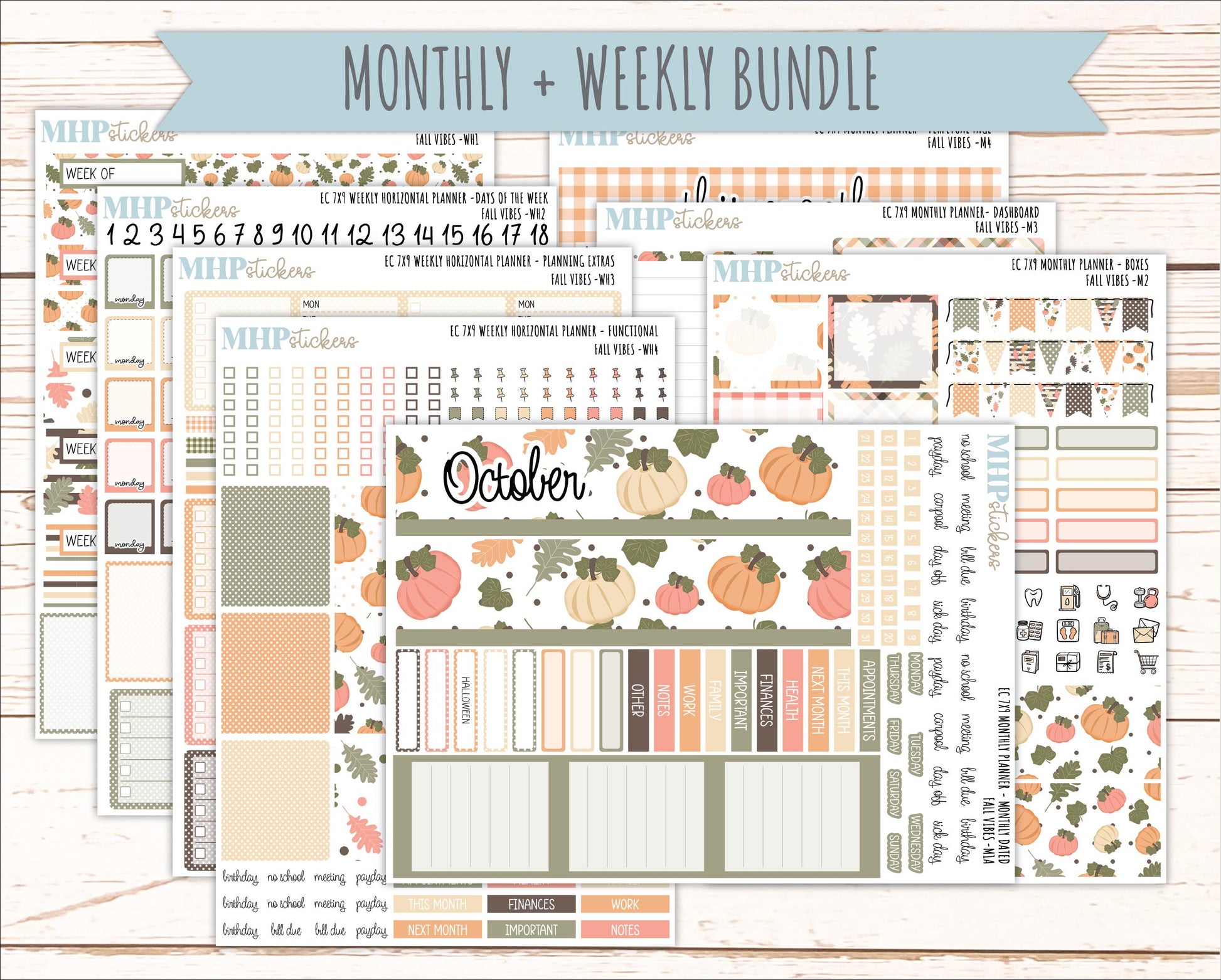 OCTOBER Weekly Horizontal Planning Kit for 7x9 Erin Condren Planners. 2026 Collection "Fall Vibes " || ECWH