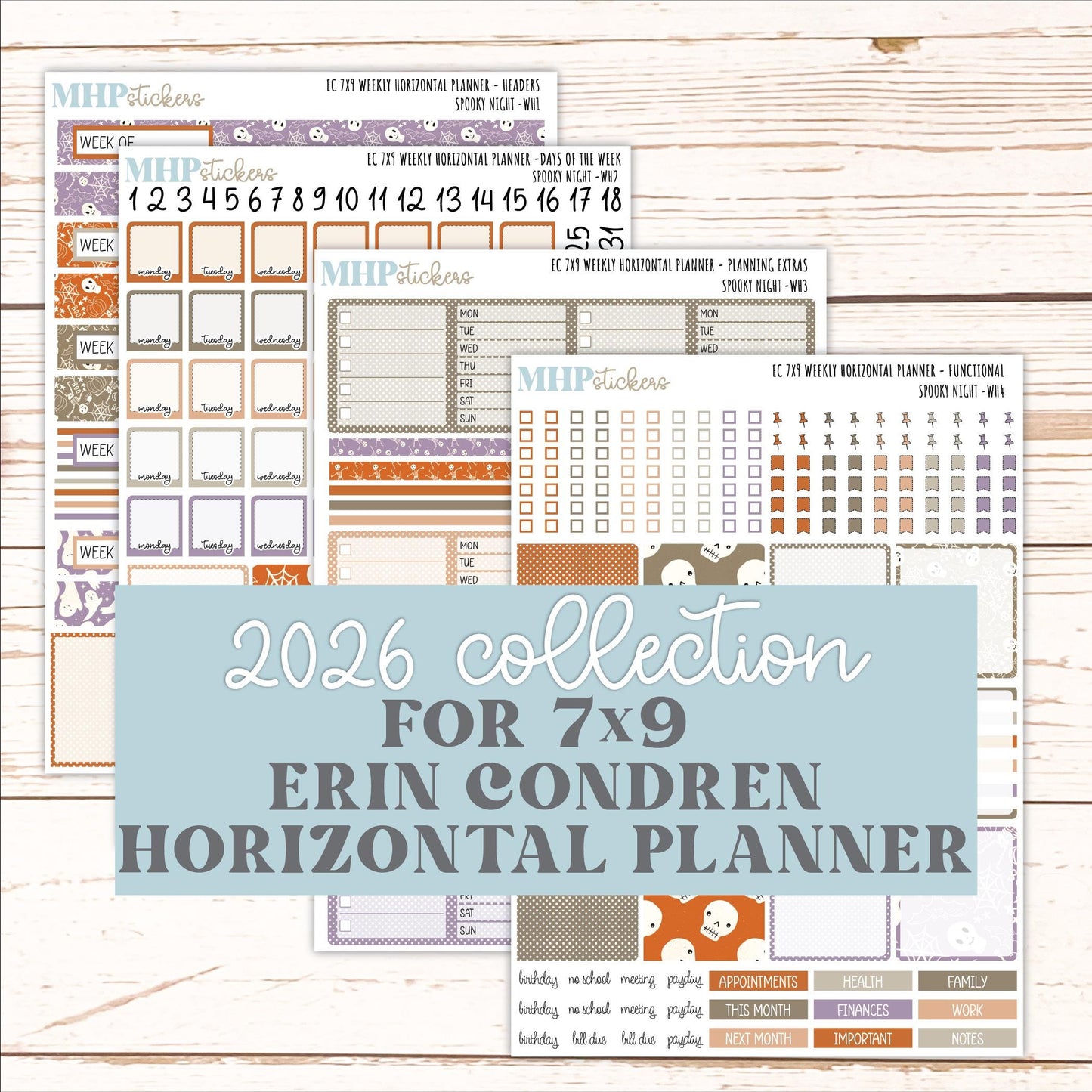 OCTOBER Weekly Horizontal Planning Kit for 7x9 Erin Condren Planners. 2026 Collection "Spooky Vibes " || ECWH