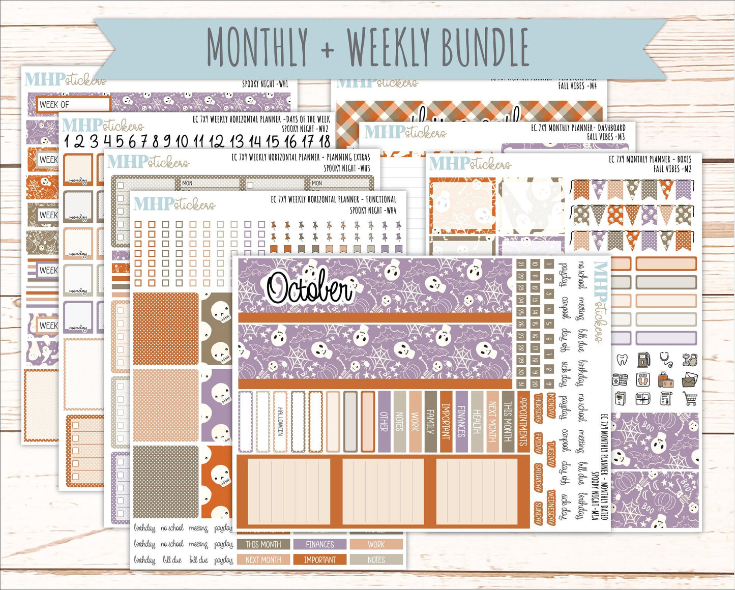 OCTOBER Weekly Horizontal Planning Kit for 7x9 Erin Condren Planners. 2026 Collection "Spooky Vibes " || ECWH