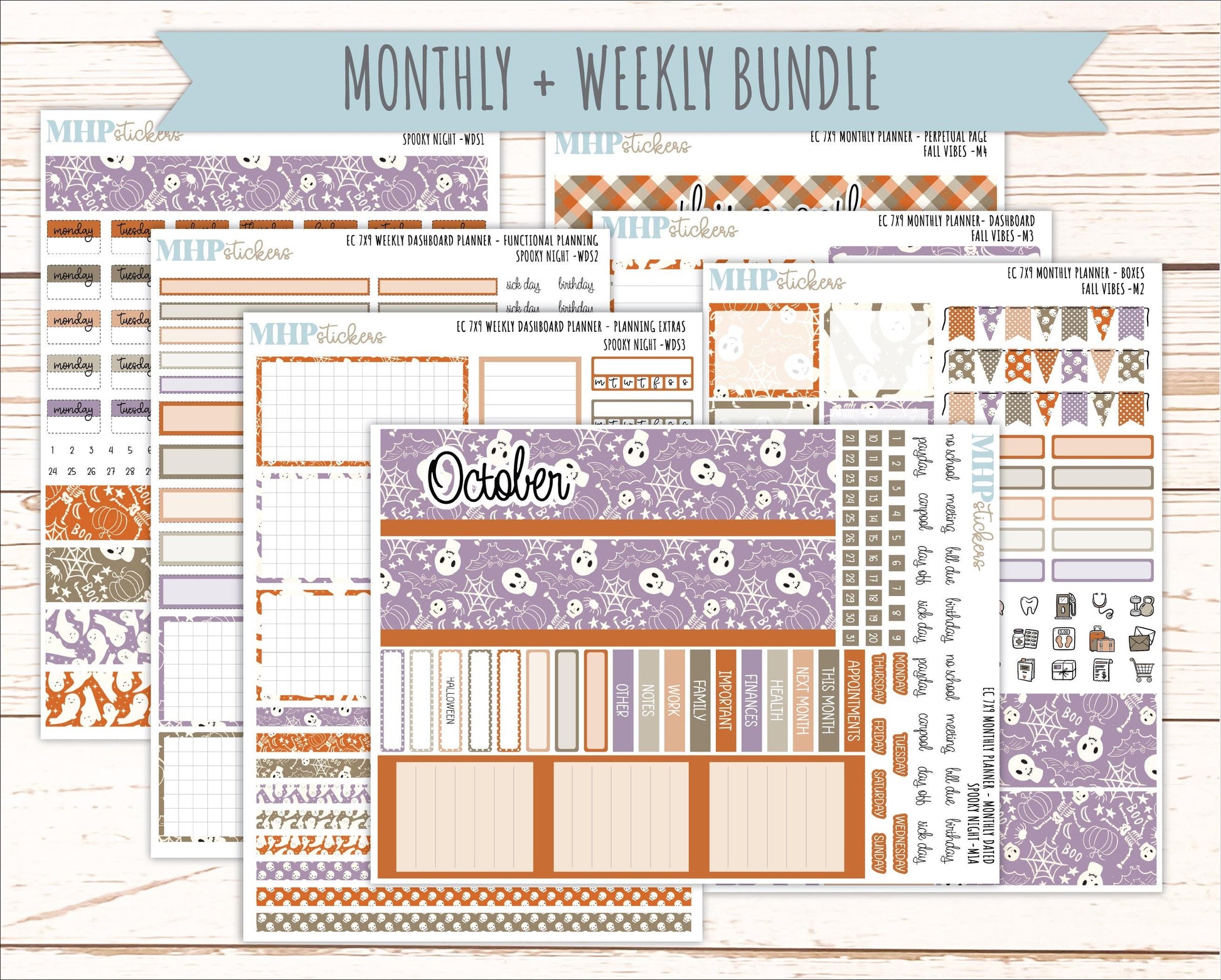 OCTOBER Weekly Dashboard Kit for 7x9 Erin Condren Planners. 2026 Collection "Spooky Night" || ECWDS