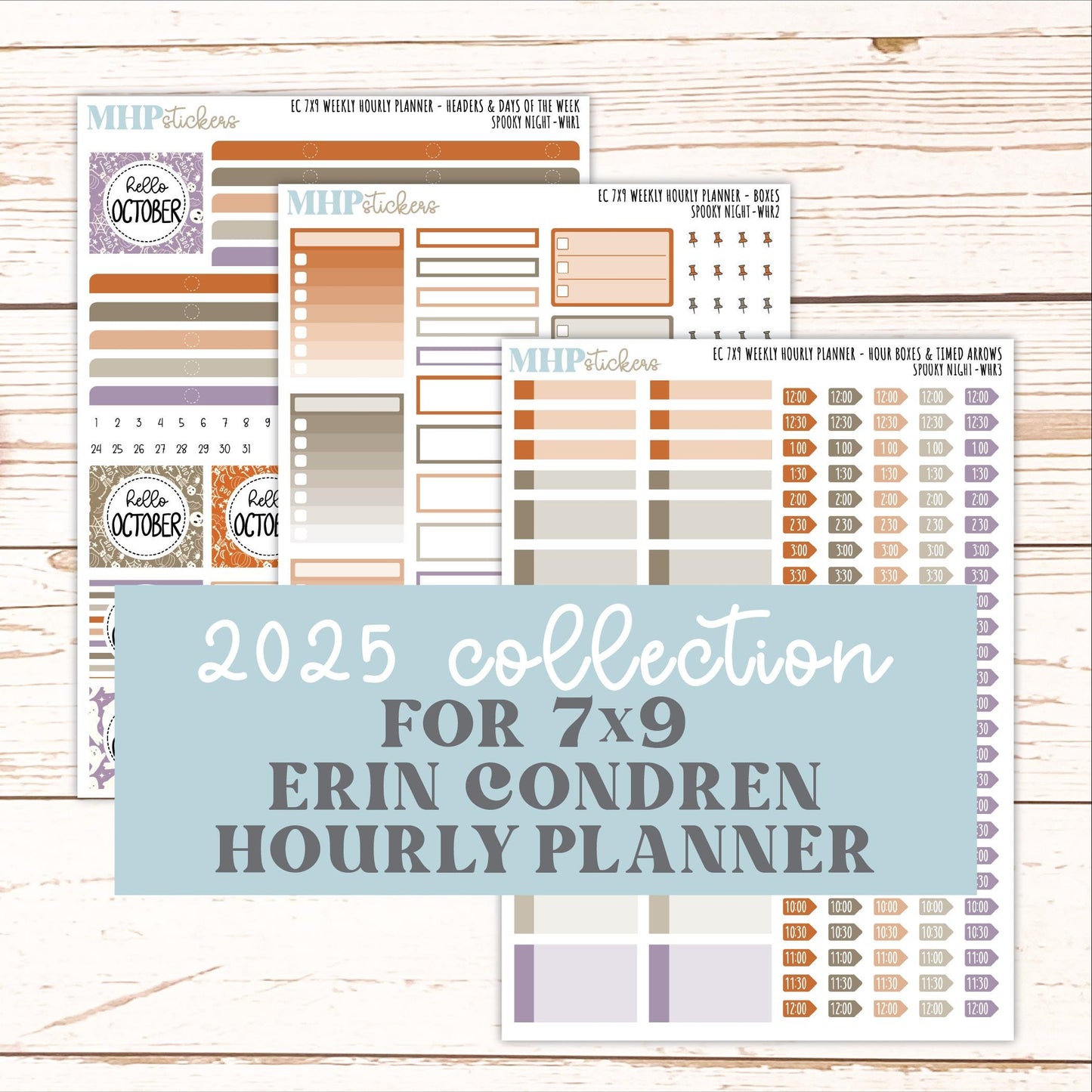 OCTOBER Weekly Hourly Planning Kits for 7x9 Erin Condren Planners. 2026 Collection "Spooky Night" || ECWHR
