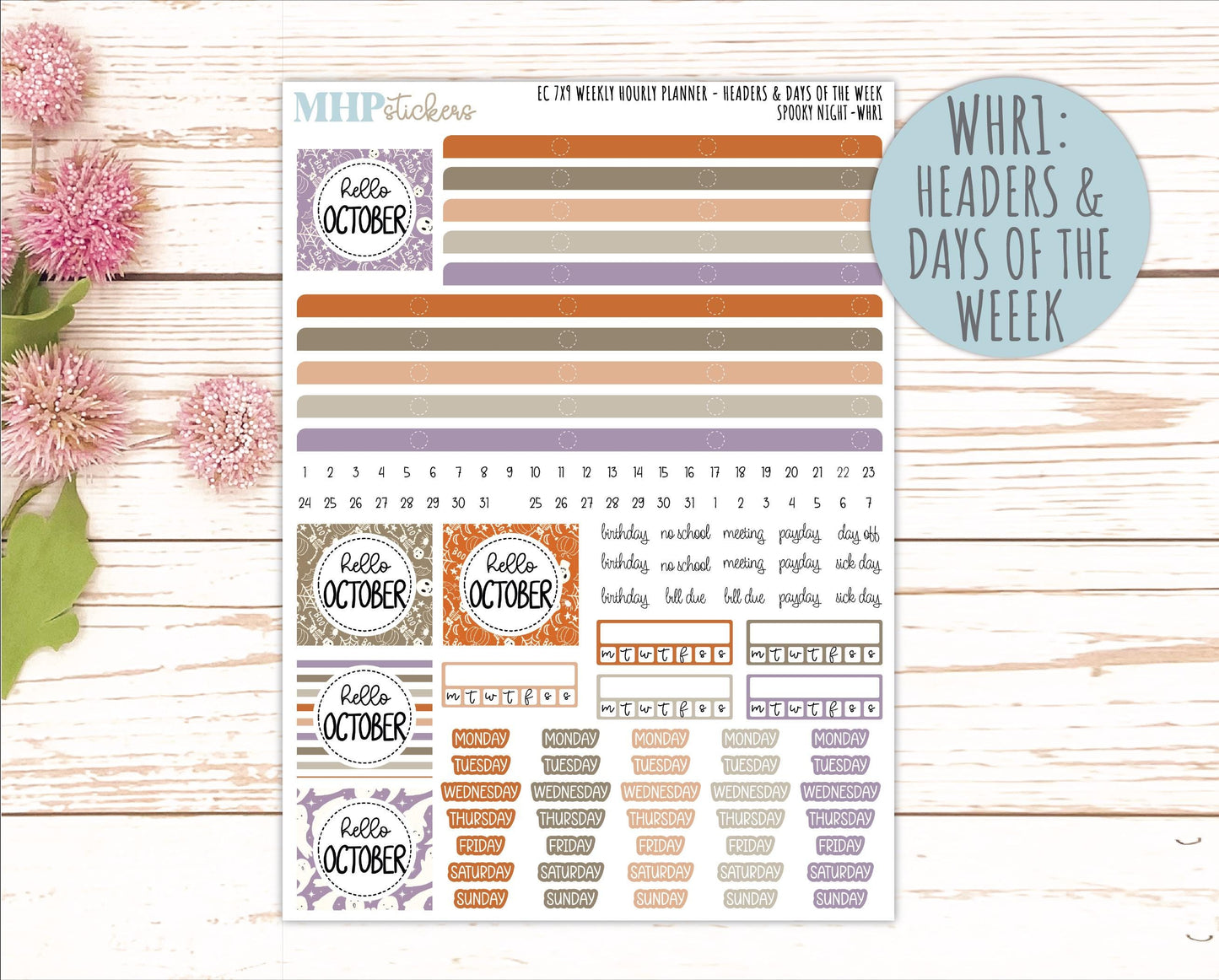 OCTOBER Weekly Hourly Planning Kits for 7x9 Erin Condren Planners. 2026 Collection "Spooky Night" || ECWHR