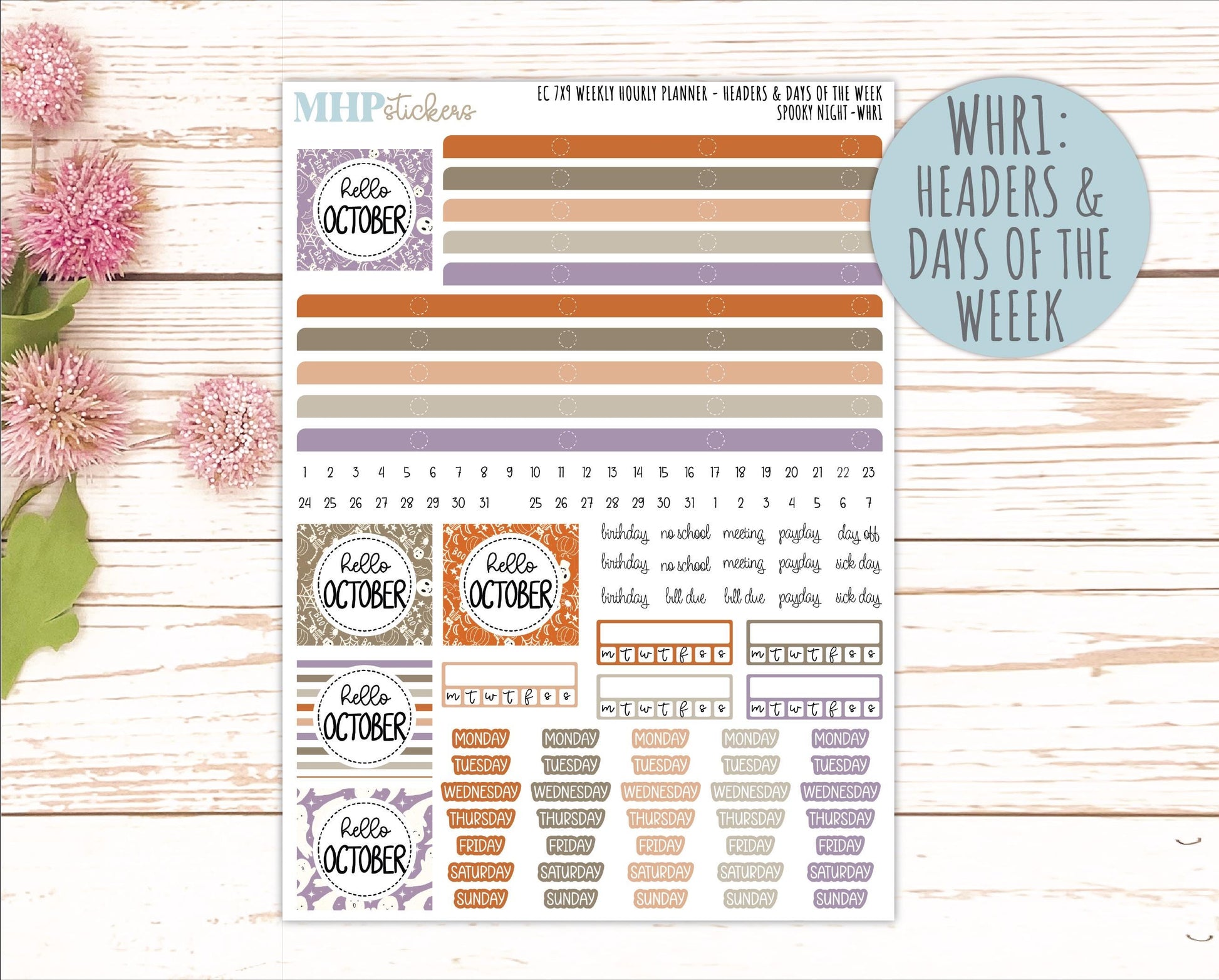 OCTOBER Weekly Hourly Planning Kits for 7x9 Erin Condren Planners. 2026 Collection "Spooky Night" || ECWHR