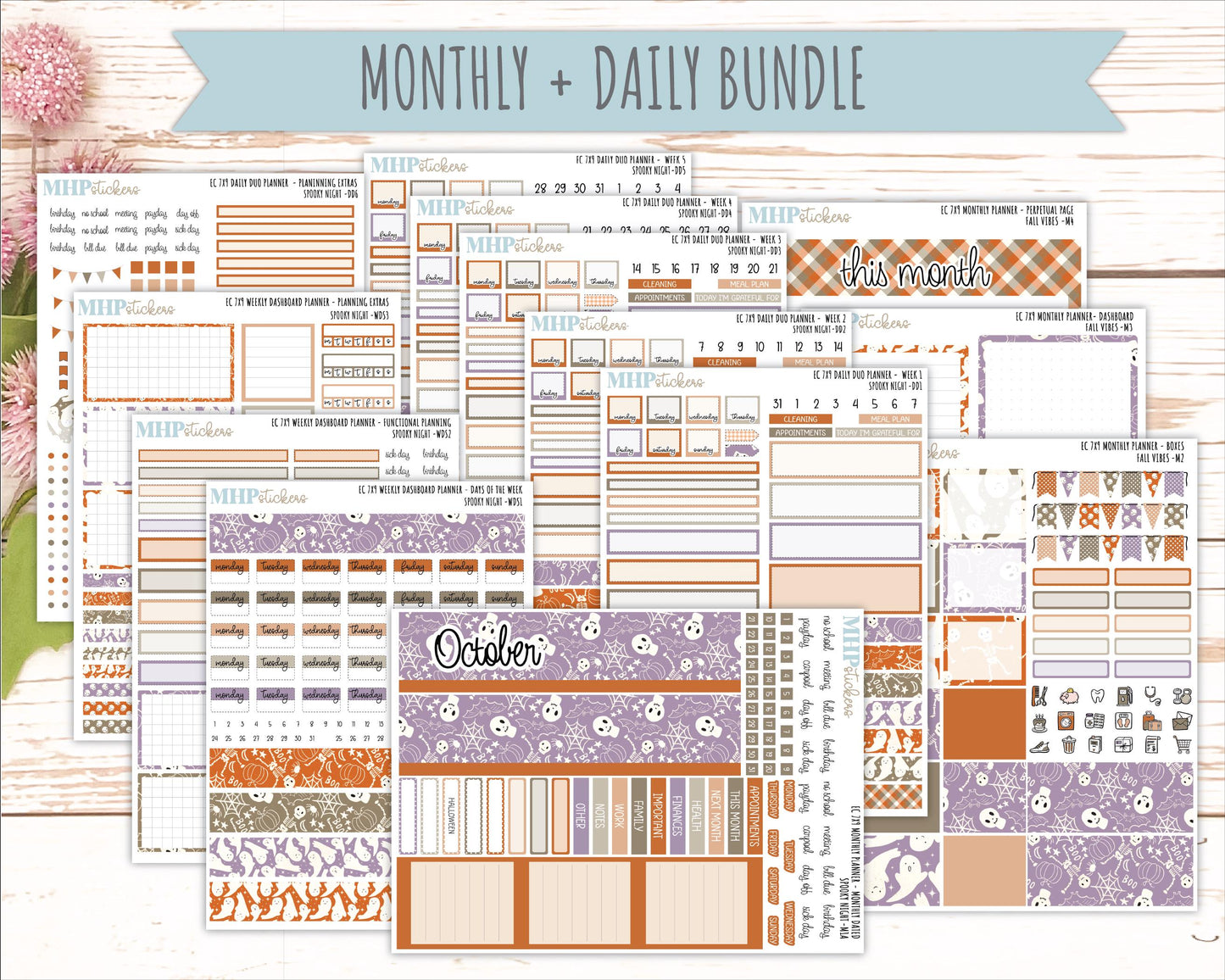 OCTOBER Daily Duo Sticker Kit for 7x9 Erin Condren Planners. 2026 Collection "Spooky Night" || ECDD