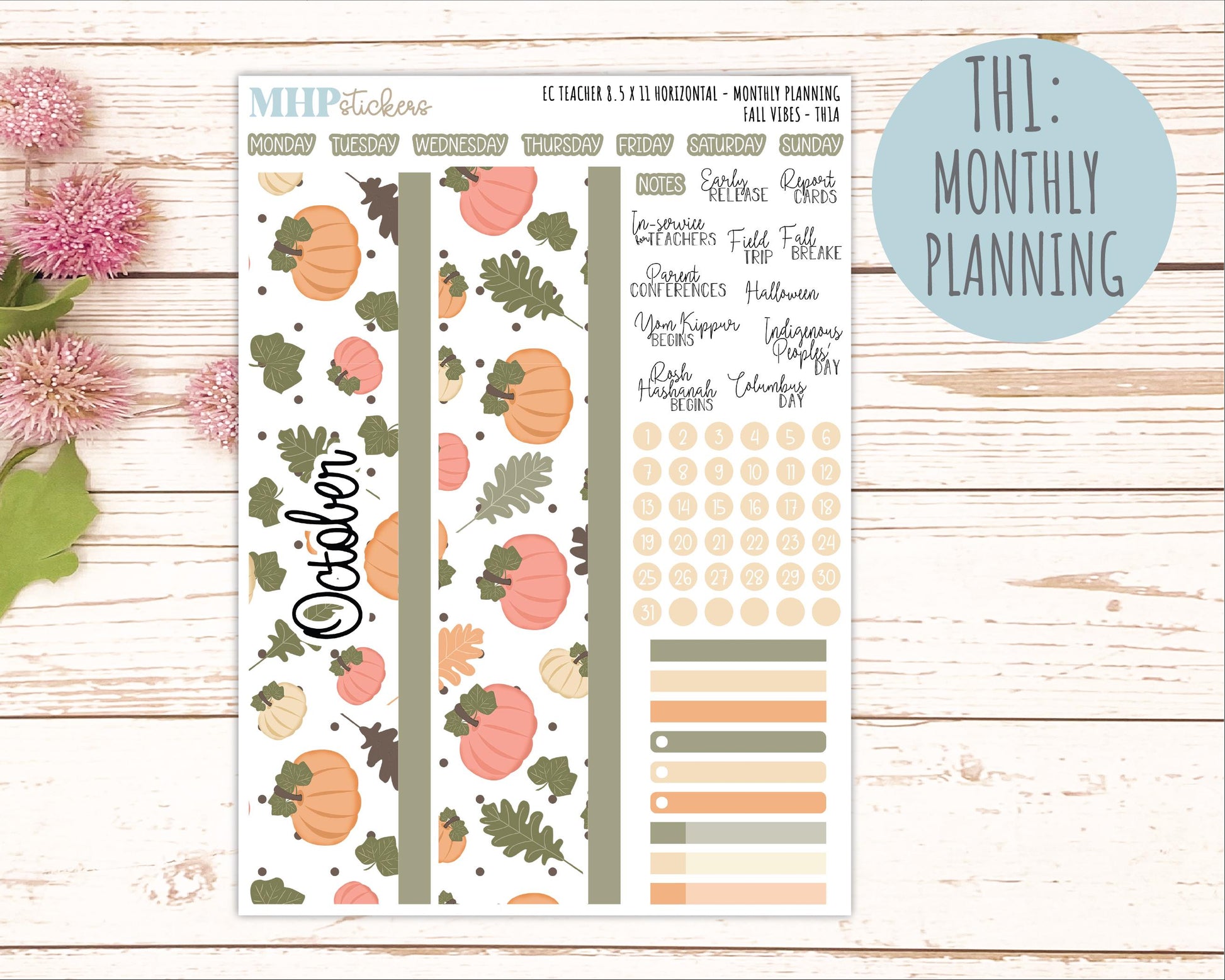 OCTOBER Stickers for EC Teacher Lesson Planner - Horizontal Layout. 2026 Collection "Fall Vibes" || ECTH
