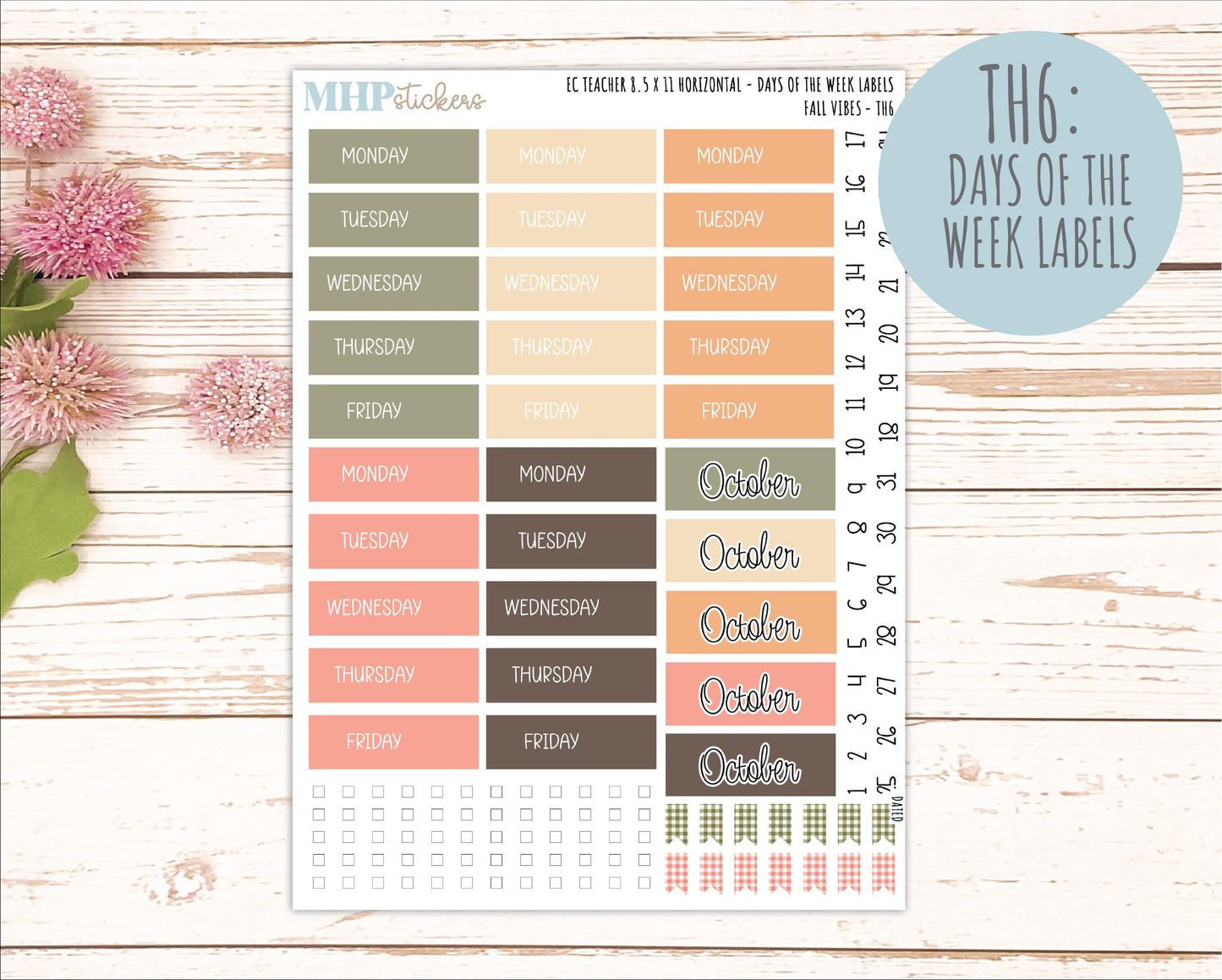 OCTOBER Stickers for EC Teacher Lesson Planner - Horizontal Layout. 2026 Collection "Fall Vibes" || ECTH