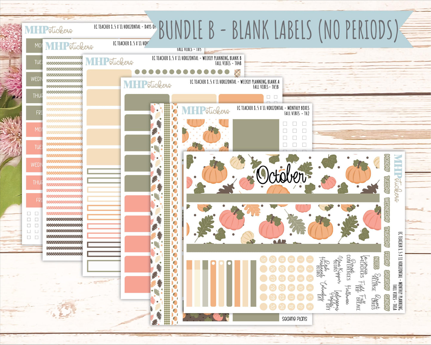 OCTOBER Stickers for EC Teacher Lesson Planner - Horizontal Layout. 2026 Collection "Fall Vibes" || ECTH