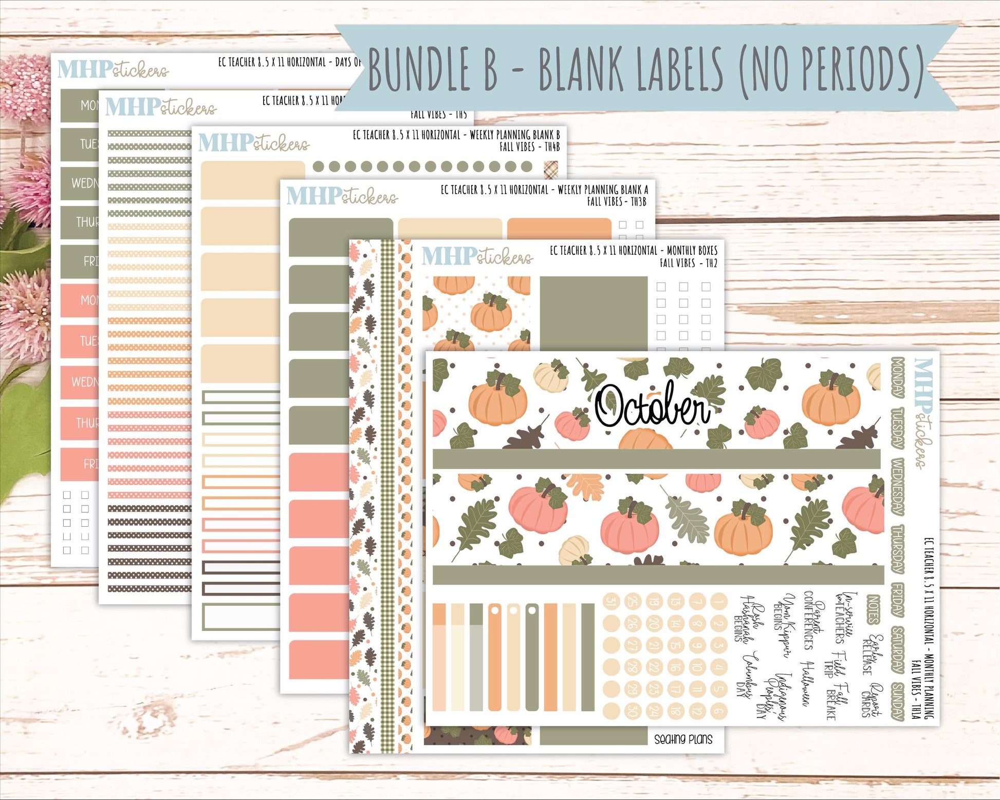 OCTOBER Stickers for EC Teacher Lesson Planner - Horizontal Layout. 2026 Collection "Fall Vibes" || ECTH