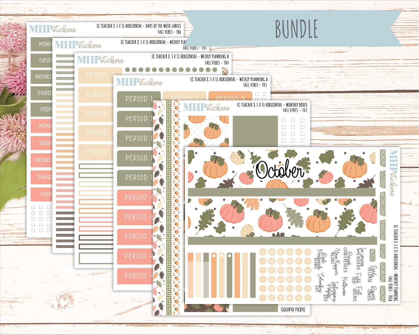 OCTOBER Stickers for EC Teacher Lesson Planner - Horizontal Layout. 2026 Collection "Fall Vibes" || ECTH