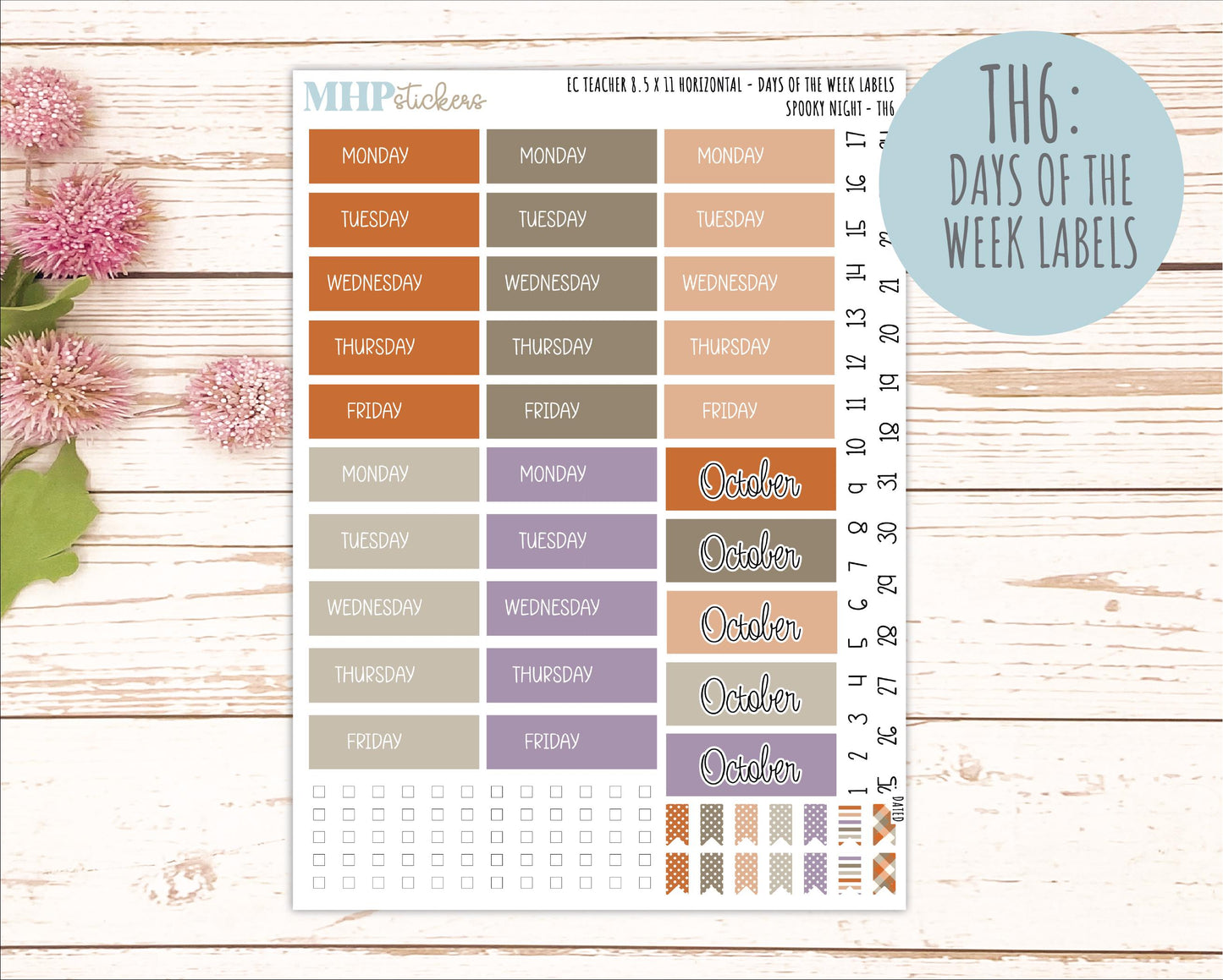 OCTOBER Stickers for EC Teacher Lesson Planner - Horizontal Layout. 2026 Collection "Spooky Night" || ECTH