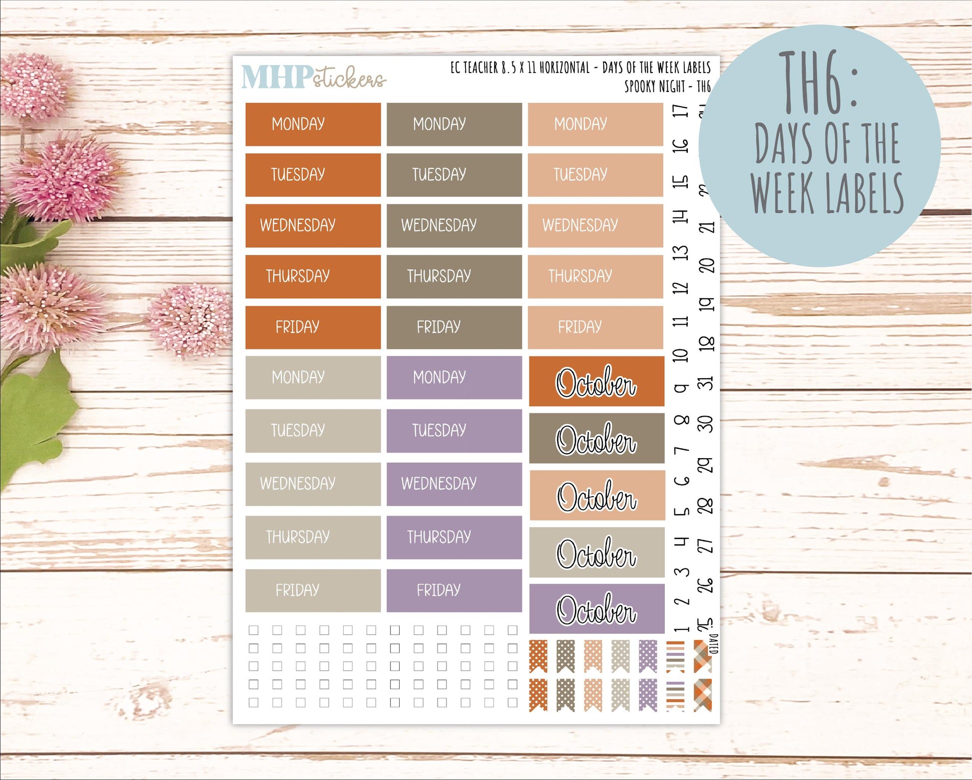 OCTOBER Stickers for EC Teacher Lesson Planner - Horizontal Layout. 2026 Collection "Spooky Night" || ECTH