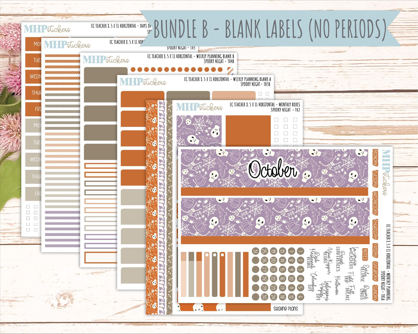 OCTOBER Stickers for EC Teacher Lesson Planner - Horizontal Layout. 2026 Collection "Spooky Night" || ECTH