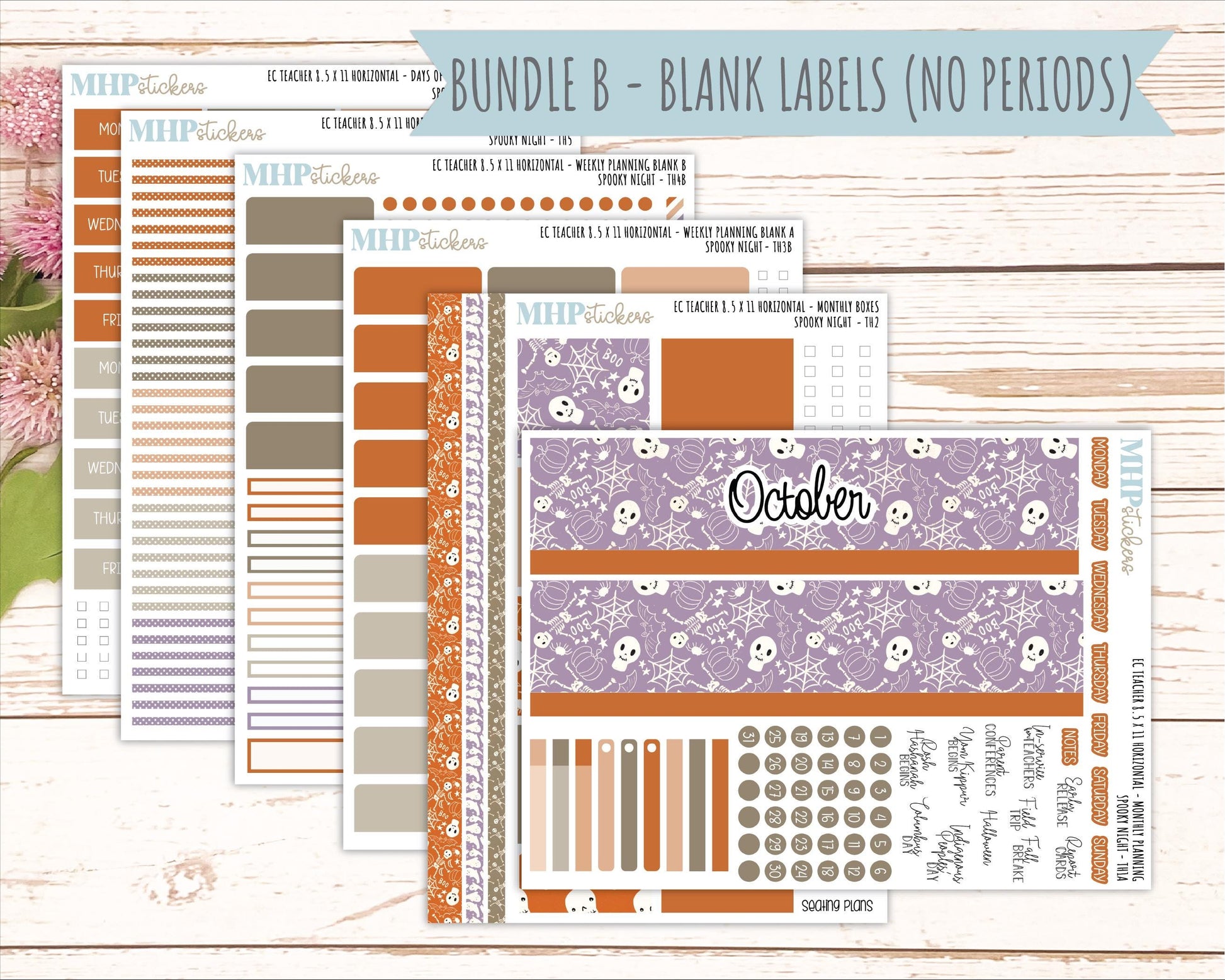 OCTOBER Stickers for EC Teacher Lesson Planner - Horizontal Layout. 2026 Collection "Spooky Night" || ECTH