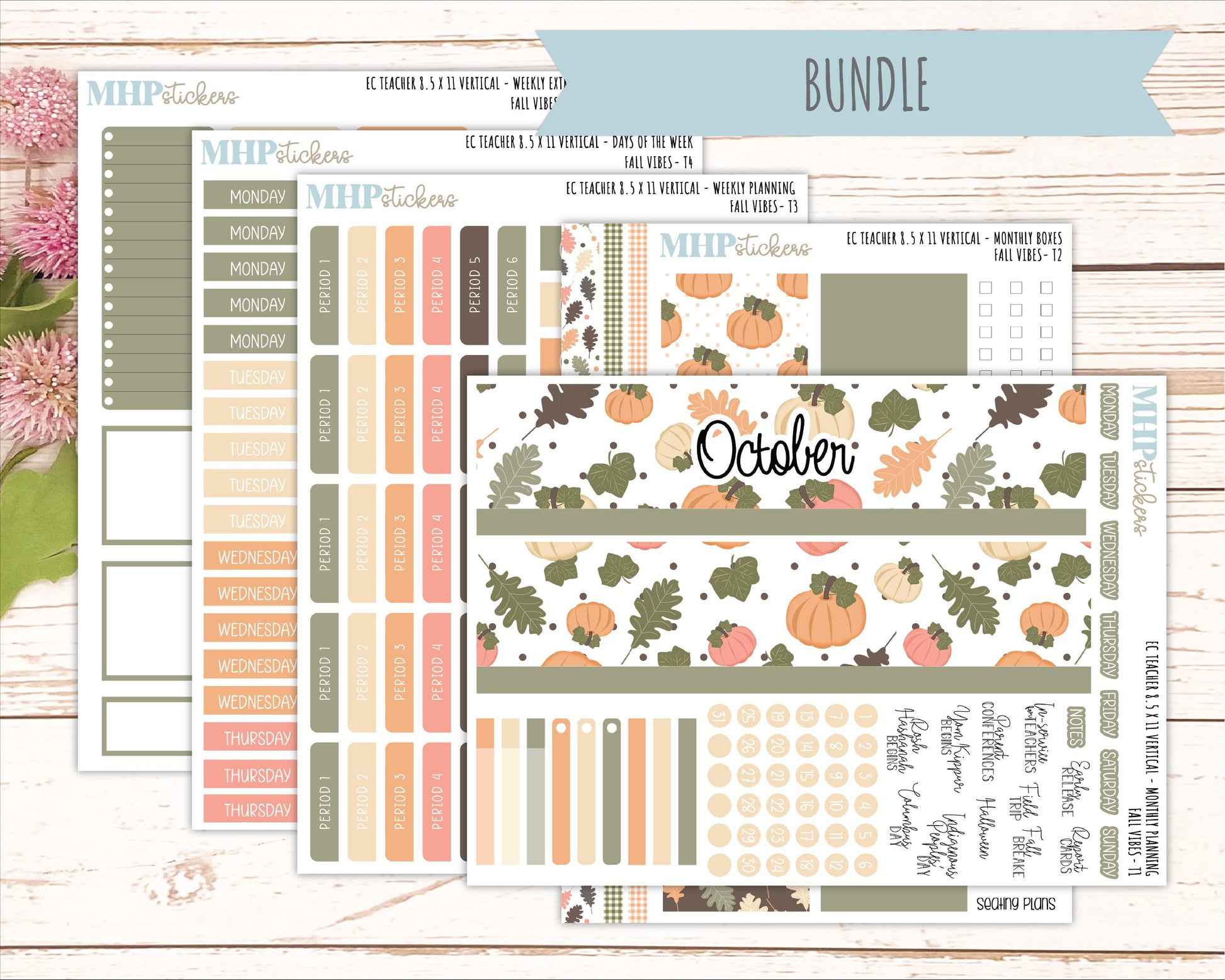 OCTOBER Stickers for EC Teacher Lesson Planner - Vertical Layout. 2026 Collection "Fall Vibes" || ECTV