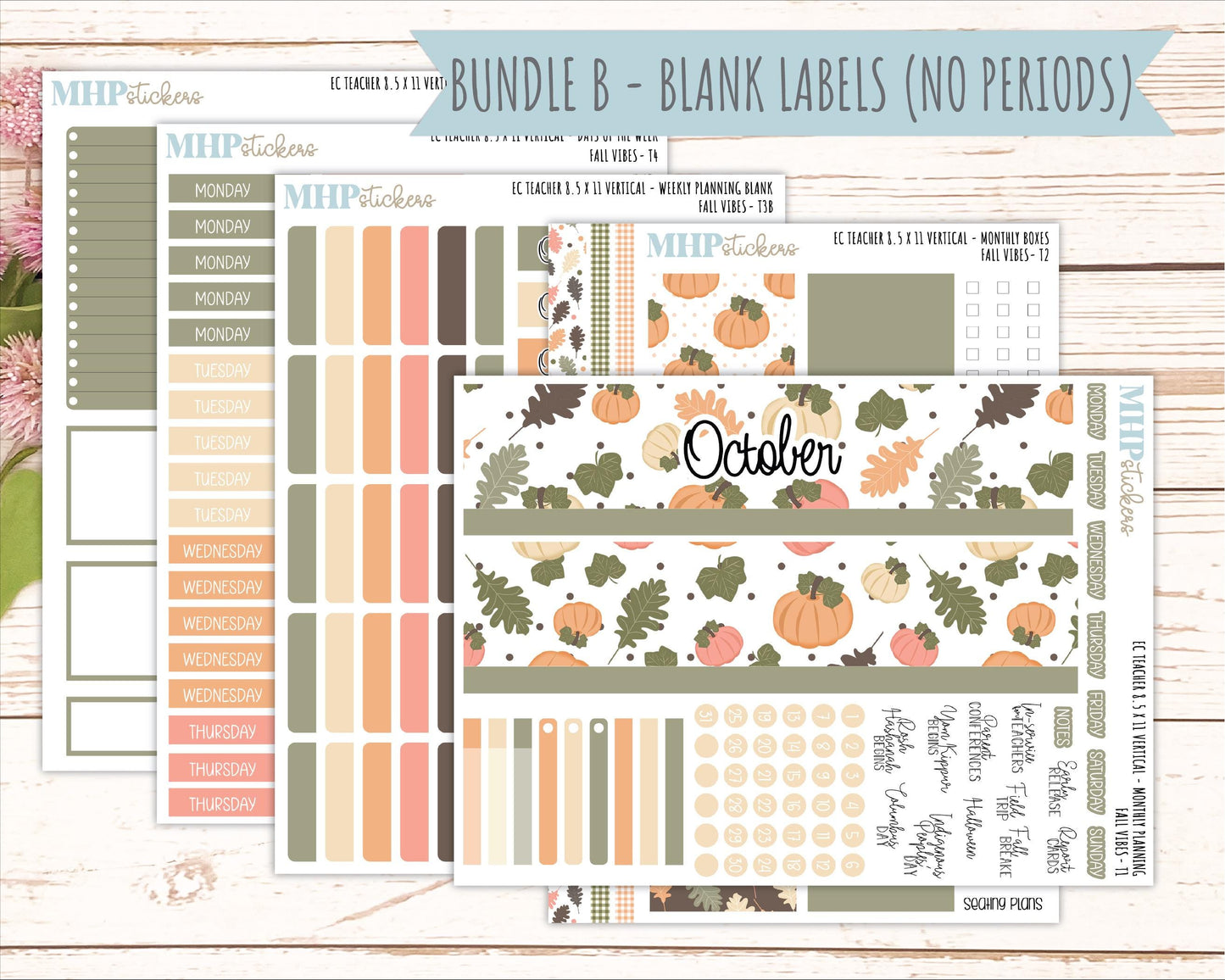 OCTOBER Stickers for EC Teacher Lesson Planner - Vertical Layout. 2026 Collection "Fall Vibes" || ECTV