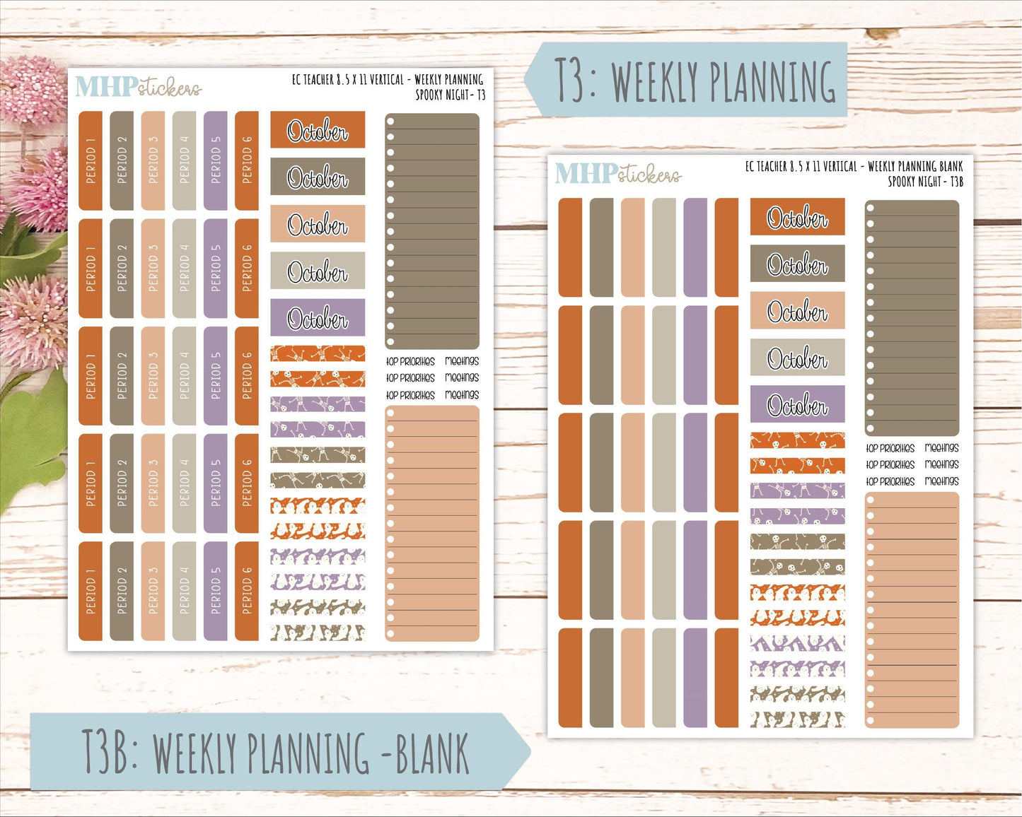 OCTOBER Stickers for EC Teacher Lesson Planner - Vertical Layout. 2026 Collection "Spooky Night" || ECTV