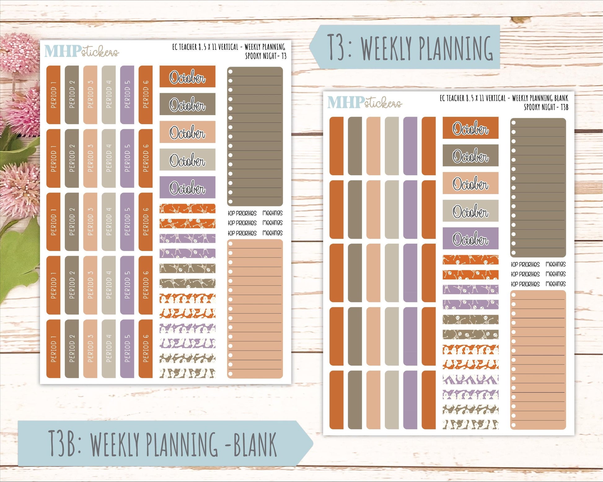 OCTOBER Stickers for EC Teacher Lesson Planner - Vertical Layout. 2026 Collection "Spooky Night" || ECTV