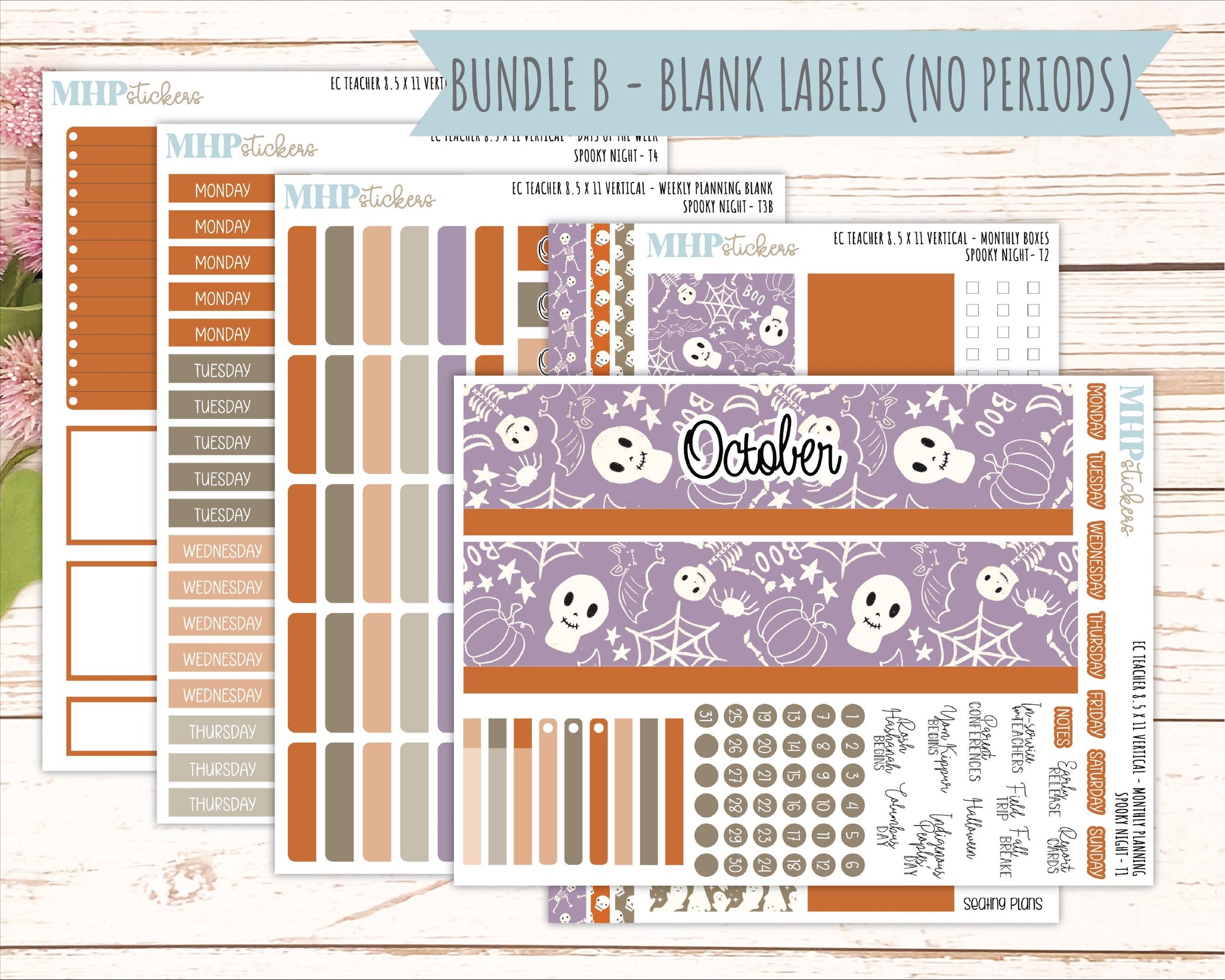 OCTOBER Stickers for EC Teacher Lesson Planner - Vertical Layout. 2026 Collection "Spooky Night" || ECTV